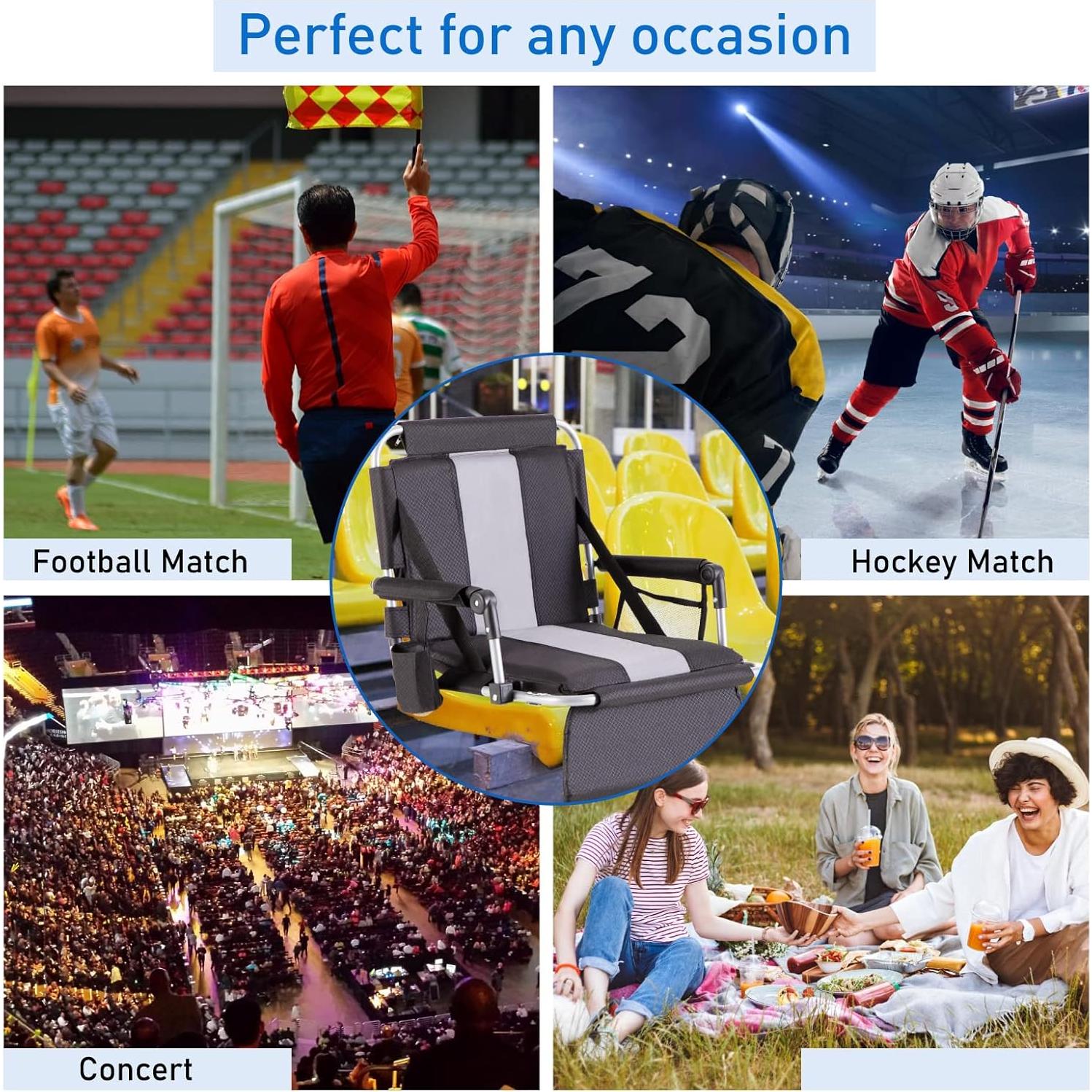 Asiento de Estadio Plegable GREEN PARTY con Reposabrazos y Portavasos