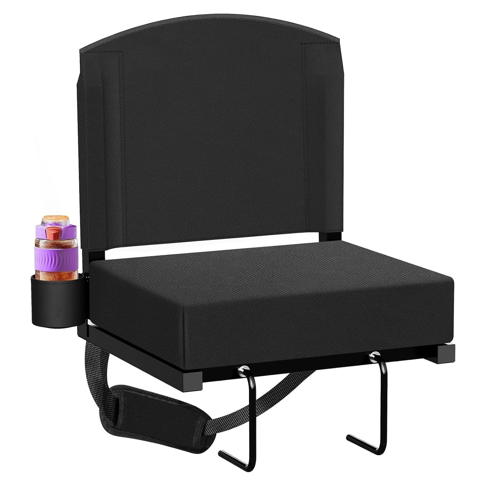 Stadium Seats with Back Support, Portable Bleacher Seat for Bleachers Hold up 400lbs, Wide Bleacher Seat with Shoulder Strap & Handle Perfect for Sports Events (Black, 1pcs)