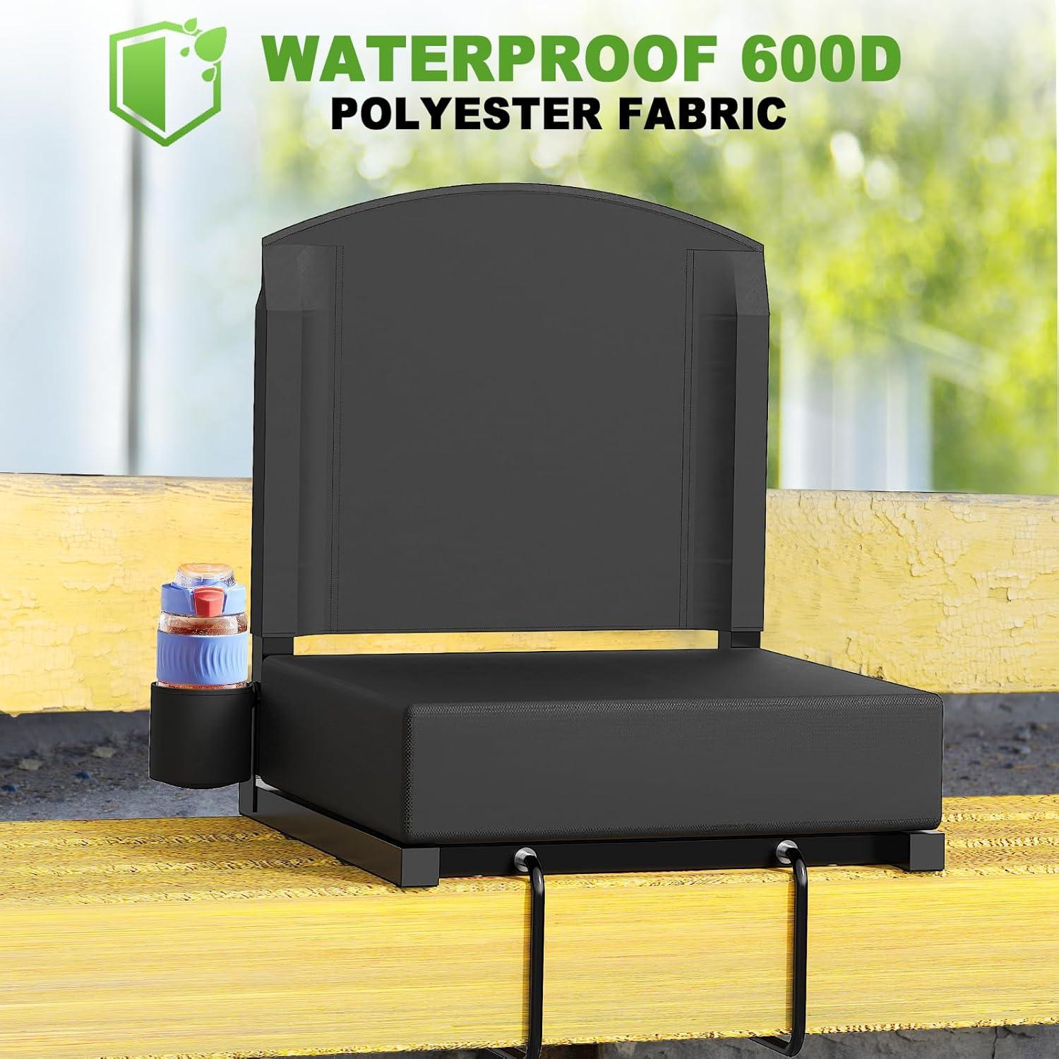 Stadium Seats with Back Support, Portable Bleacher Seat for Bleachers Hold up 400lbs, Wide Bleacher Seat with Shoulder Strap & Handle Perfect for Sports Events (Black, 1pcs)