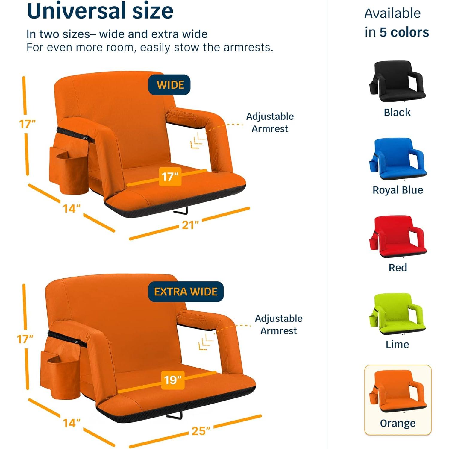 Silla de Estadio Alpcour Plegable Naranja con Reposabrazos y 6 Posiciones