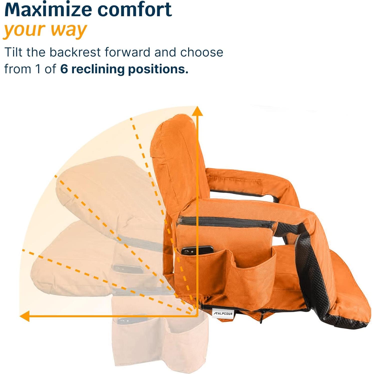 Silla de Estadio Alpcour Plegable Naranja con Reposabrazos y 6 Posiciones