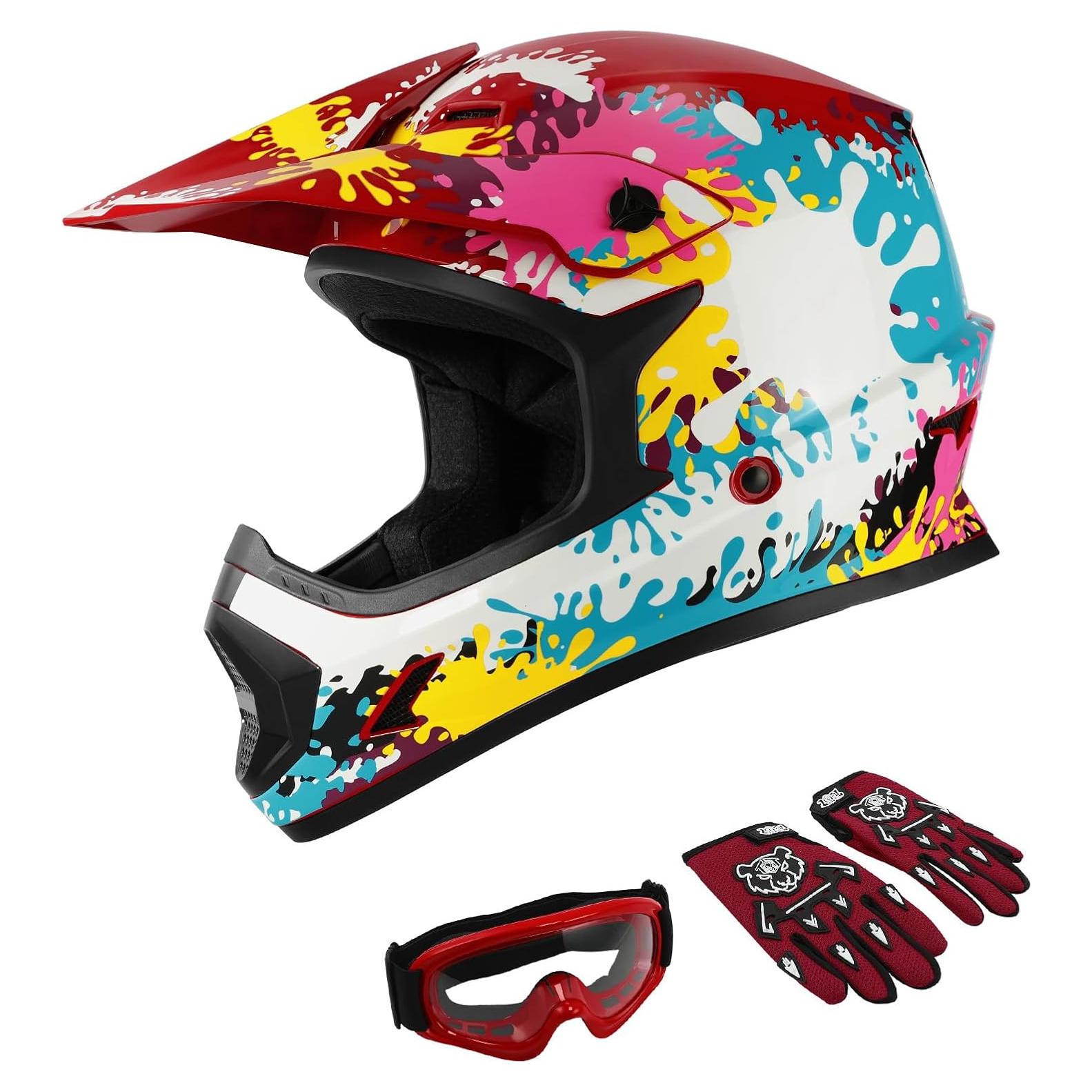 SLMOTO Casco de Motocross para Niños DOT Spray Graffiti