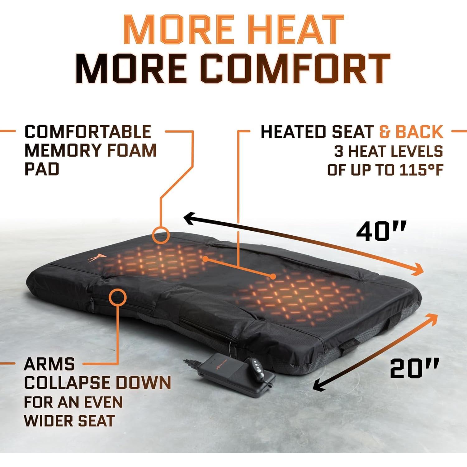 Aceletiqs Double Heated Stadium Bleacher Seat, 20-Inch Wide, Foam, Foldable, Cup Holders, Arm Rest, Reclining, Adjustable Backrest