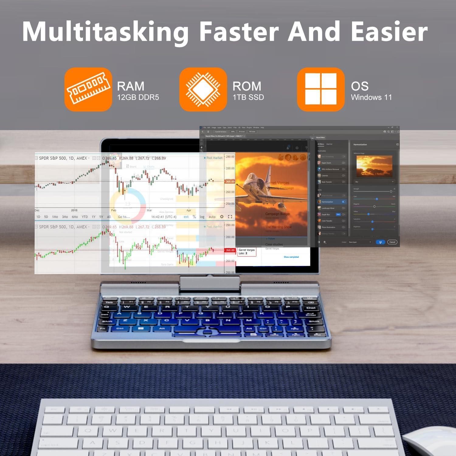 Laptop Mini 2-en-1 Crelander 8" Táctil 12GB 1TB SSD