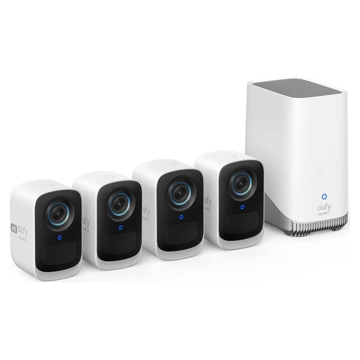 eufy Security eufyCam 3C 4-Cam Kit, Security Camera Outdoor Wireless, 4K Camera, Expandable Local Storage up to 16TB, Face Recognition AI, Spotlight, Color Night Vision, No Monthly Fee (Renewed)