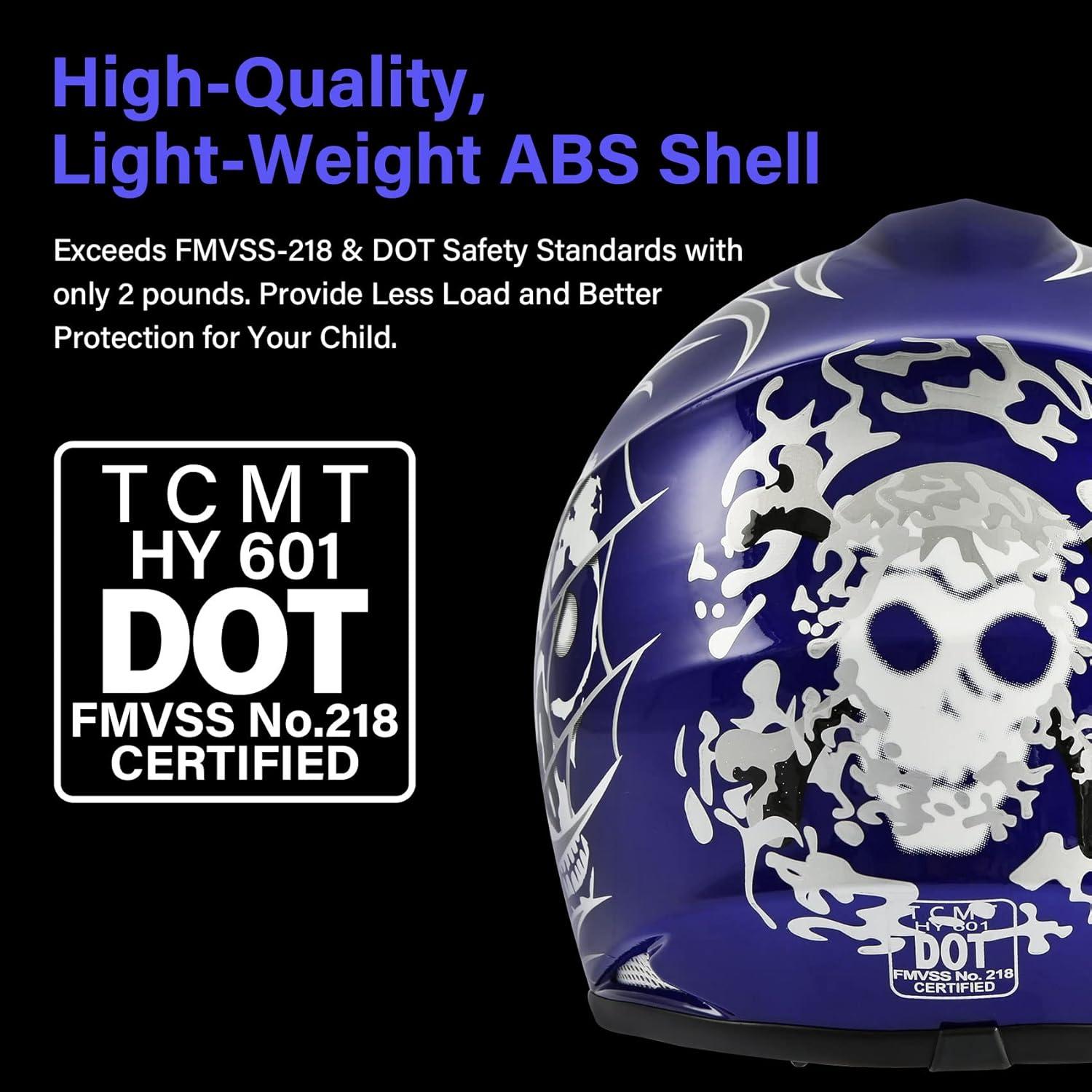 Casco SLMOTO para Niños Mediano Calavera Azul + Gafas + Guantes