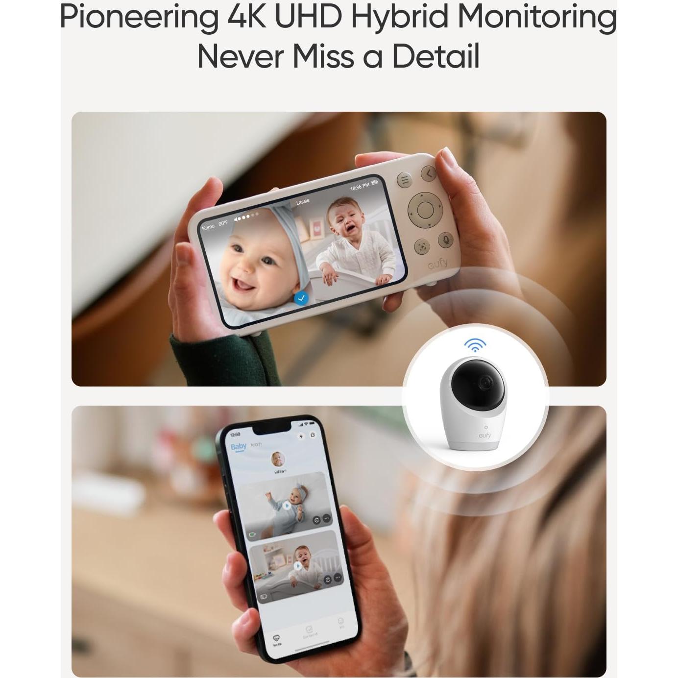 Cámara eufy E21 para Bebés 4K UHD, Panorámica 330°, Batería 5000mAh