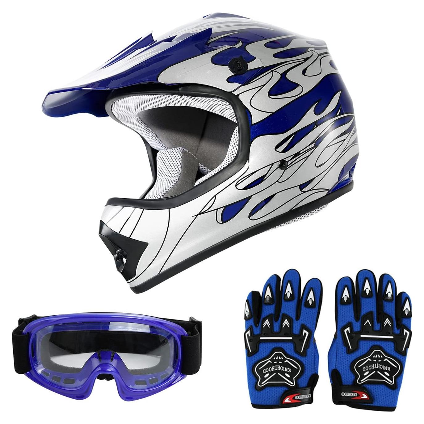 Casco Infantil SLMOTO Llama Azul + Gafas + Guantes