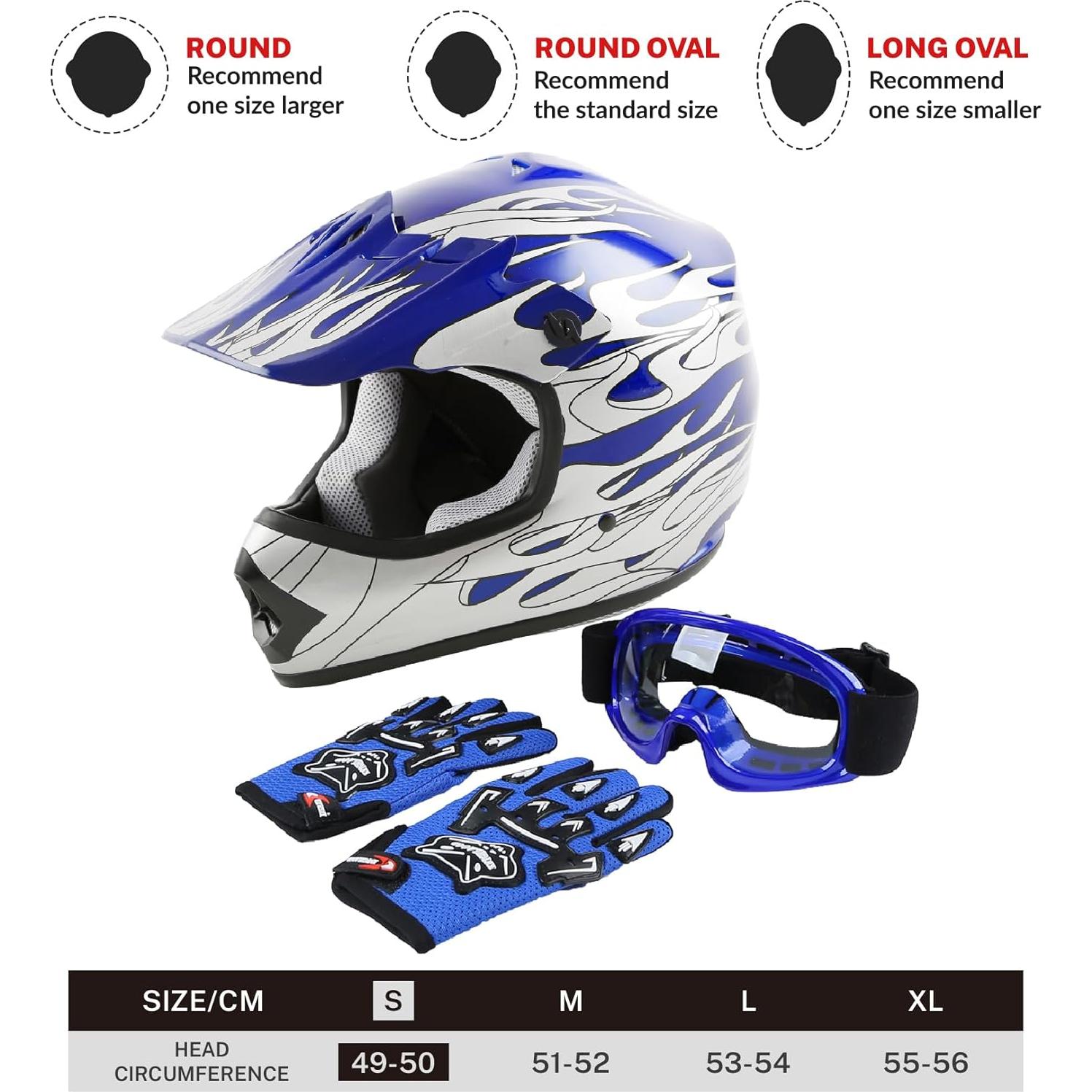 Casco Infantil SLMOTO Llama Azul + Gafas + Guantes