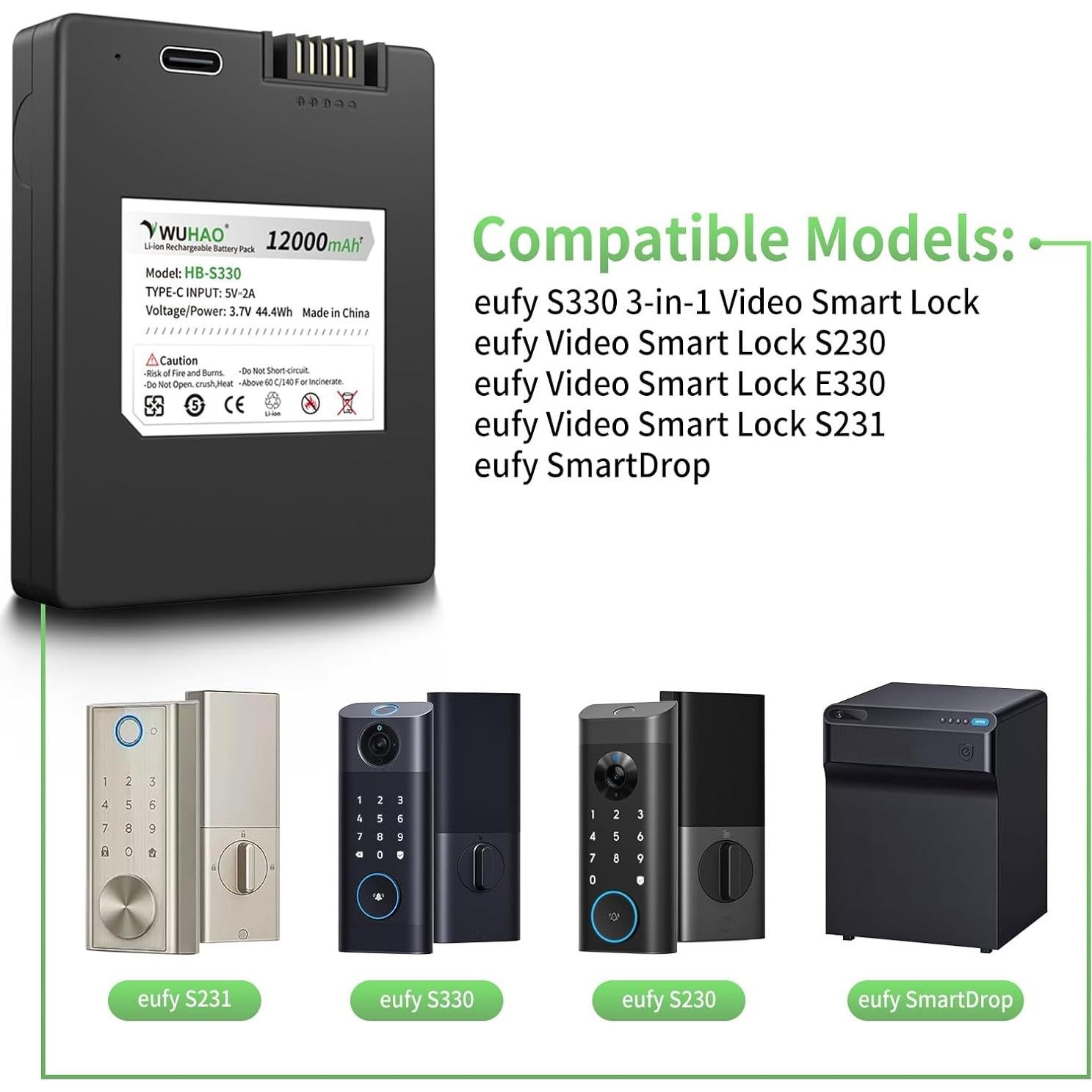 Batería Recargable WUHAO 12000mAh para Cerraduras Inteligentes