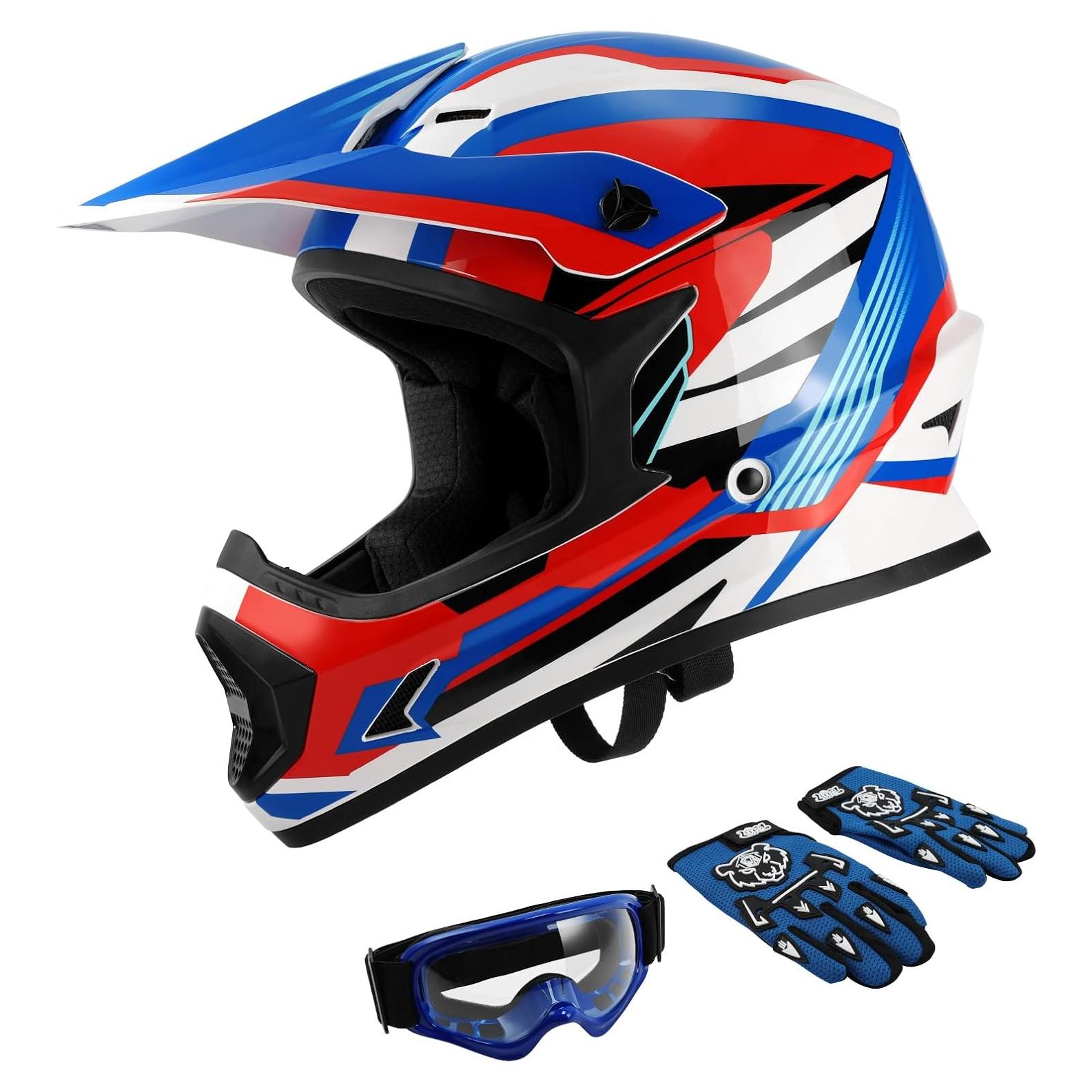 Casco Juvenil SLMOTO DOT Grande Rojo Blanco Azul Offroad