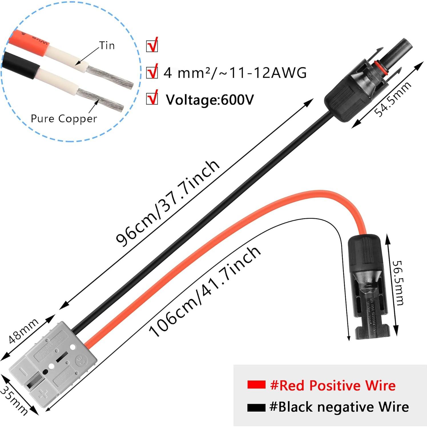 Cable Solar YAODHAOD 4mm² 1M Conector Anderson 50A