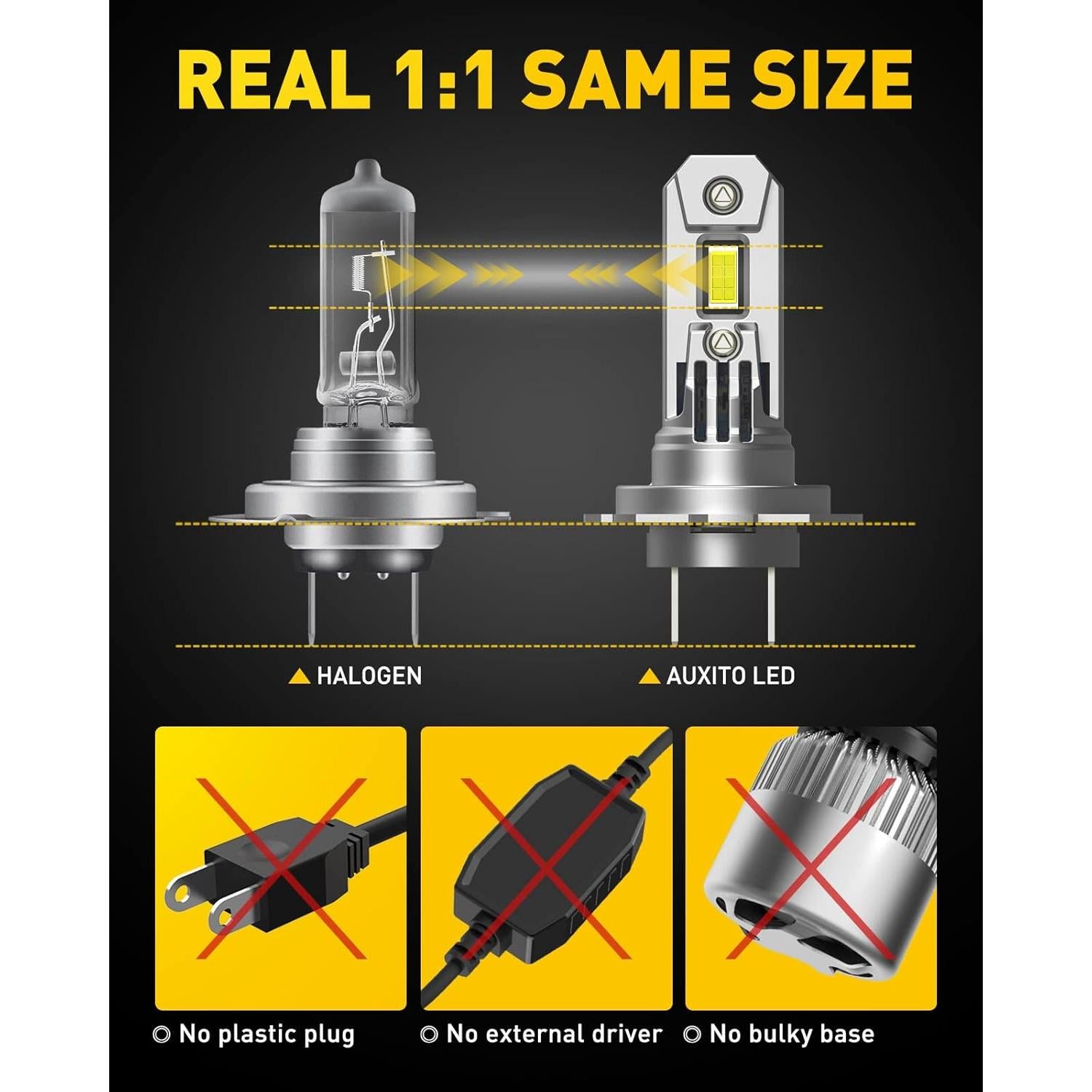 Bombillas LED H7 AUXITO 350% Brillantes 6500K Paquete de 2