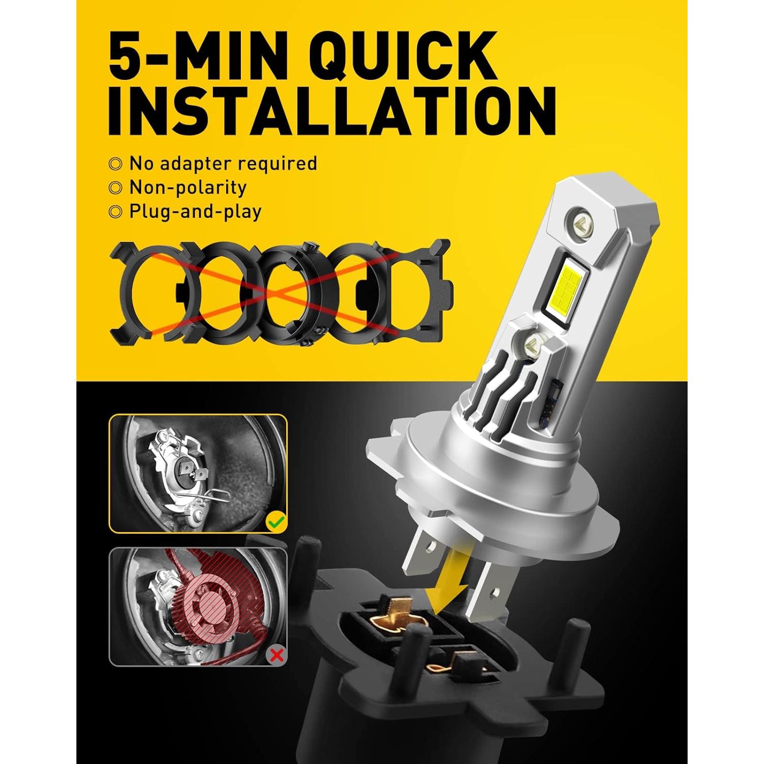 Bombillas LED H7 AUXITO 350% Brillantes 6500K Paquete de 2