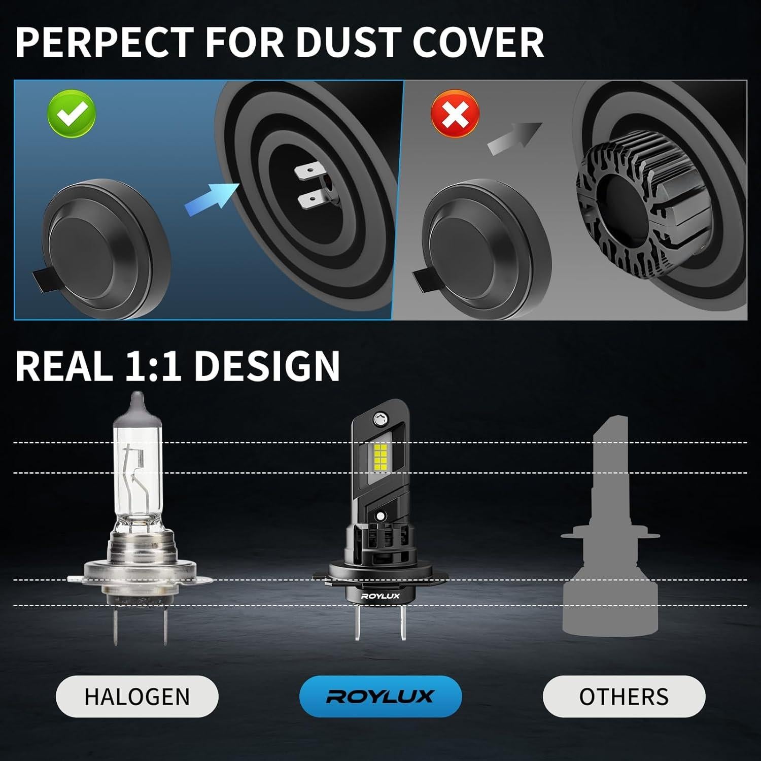 Bombillas de Luz de Niebla H7 ROYLUX 20000LM 6000K Paquete de 2