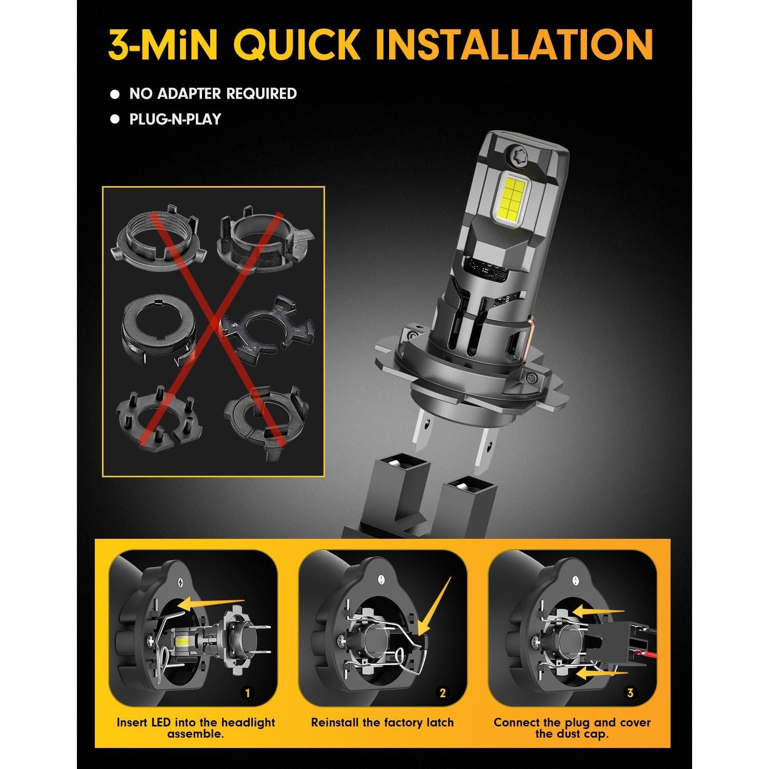 Ursprung H7 Light Bulbs, [2025 Upgraded & Gen2] Super Brighter, 1:1 Mini Size H7 Fog Lights, Truly Plug and Play with Cooling Fan, Pack of 2