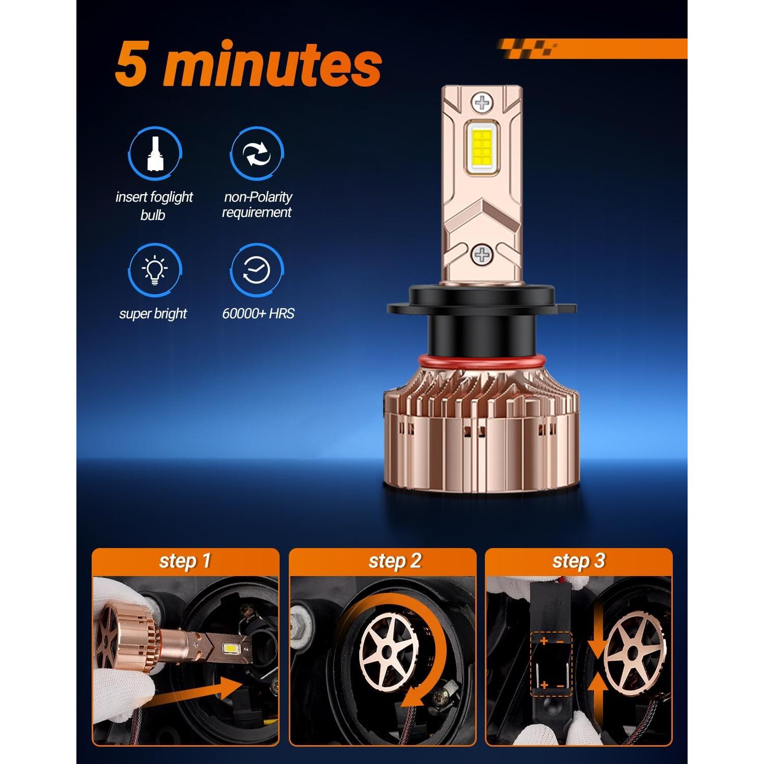 SEALIGHT High Power H7 Driving Bulbs, 900% Brighter 1:1 Design H7 Light Bulbs, 40000 Lumens, 6000K Daylight White, Plug and Play with CANBUS Ready, Pack of 2