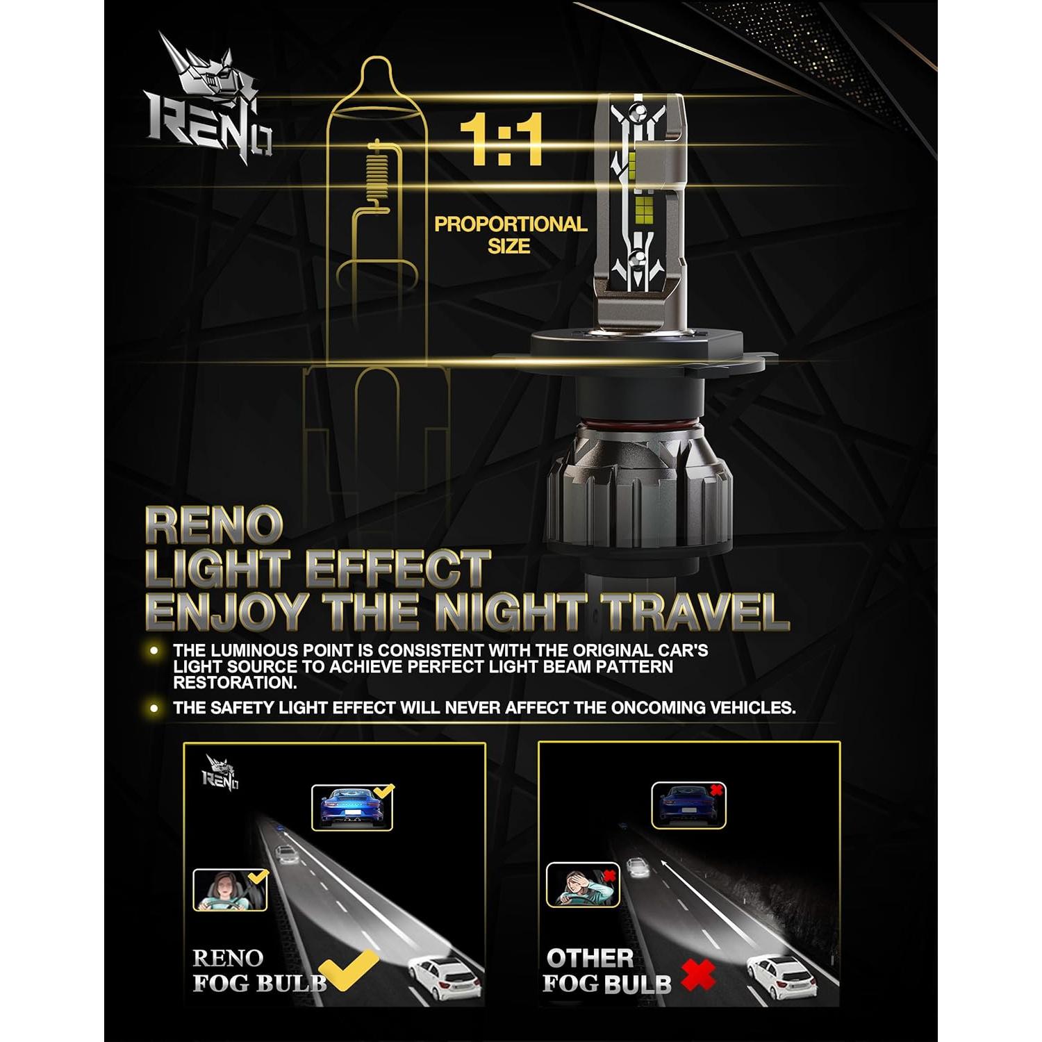 Bombillas de Luz de Niebla H4 RENO 9003, Paquete de 2