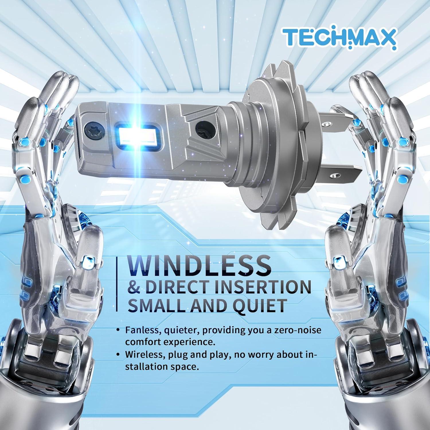 TECHMAX H7 Light Bulb, 6500K Xenon White 600% Extremely Bright No Adapter Required 1:1 Mini Size Fanless H7 Fog Light - Pack of 2