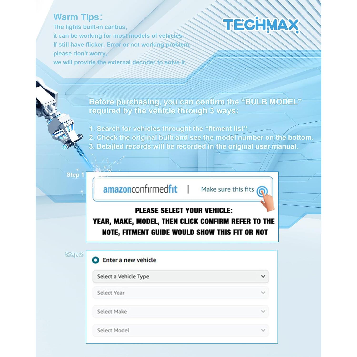 TECHMAX H7 Light Bulb, 6500K Xenon White 600% Extremely Bright No Adapter Required 1:1 Mini Size Fanless H7 Fog Light - Pack of 2