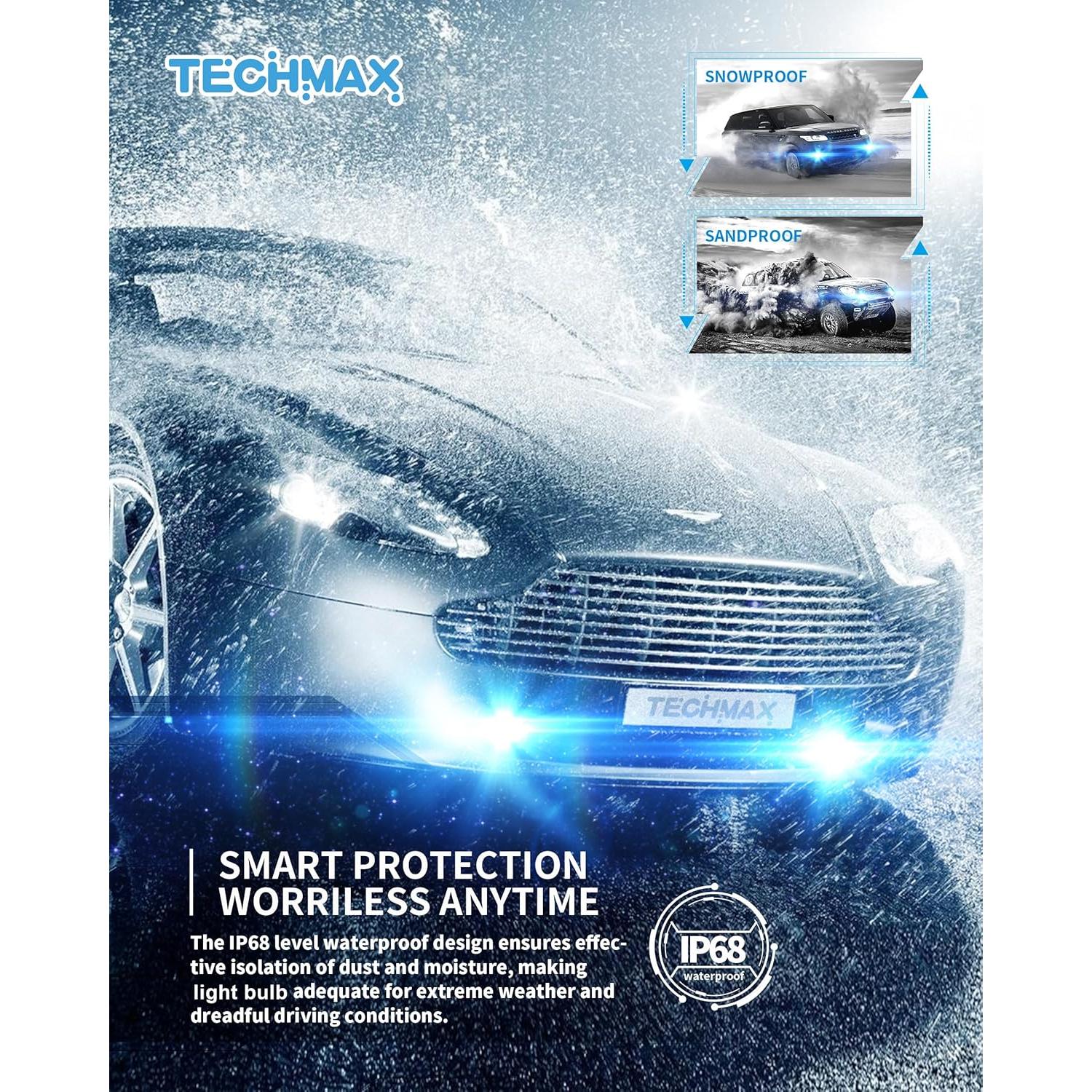 TECHMAX H7 Light Bulb, 6500K Xenon White 600% Extremely Bright No Adapter Required 1:1 Mini Size Fanless H7 Fog Light - Pack of 2