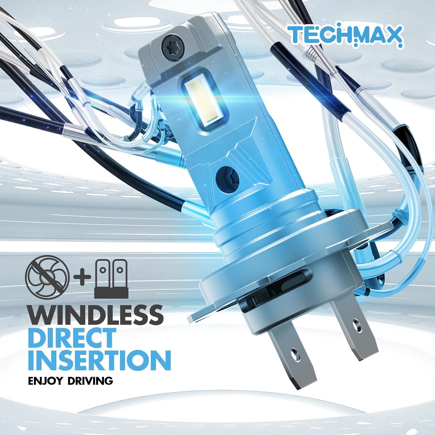 TECHMAX H7 Light Bulb, 6500K Xenon White 600% Extremely Bright No Adapter Required 1:1 Mini Size Fanless H7 Fog Light - Pack of 2