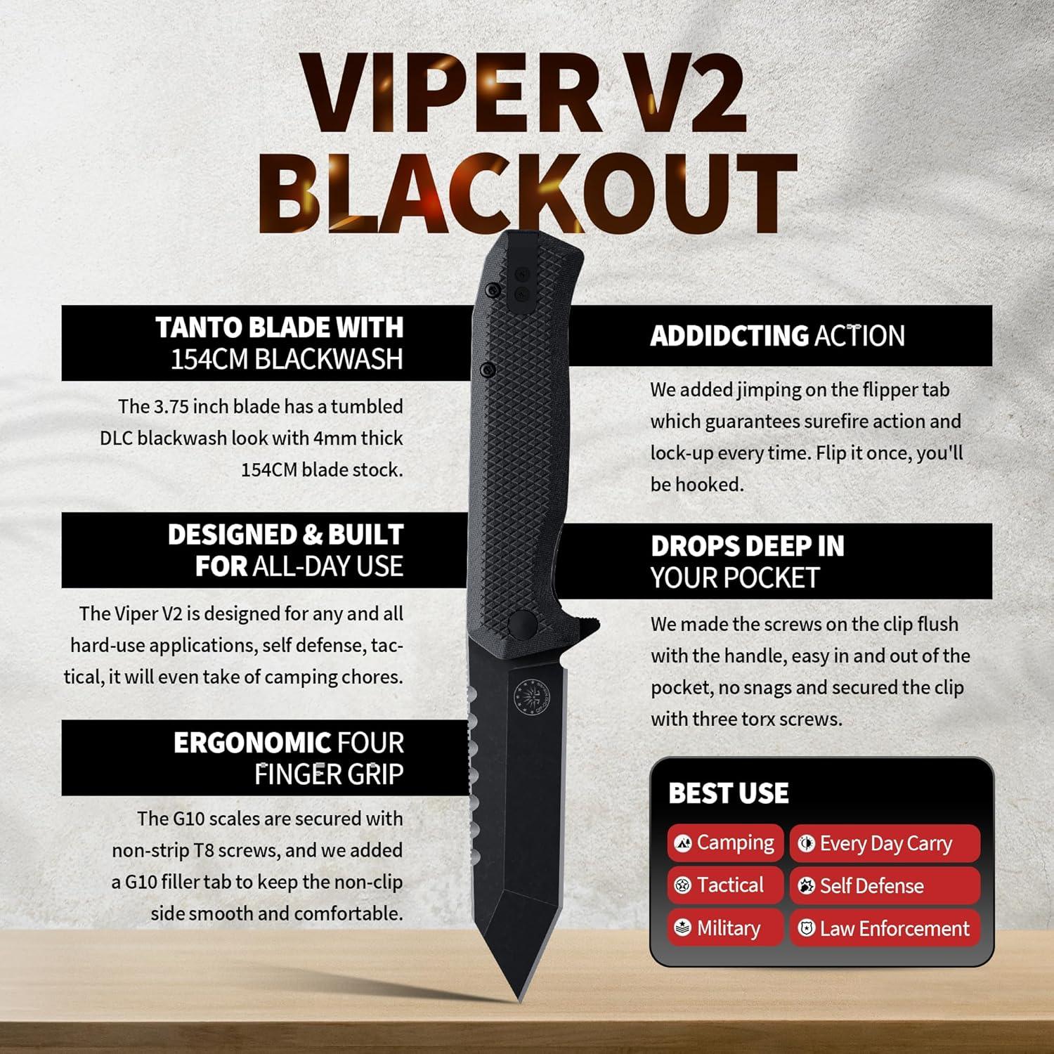 Cuchillo táctico Off-Grid Viper V2 9.53 cm acero 154CM