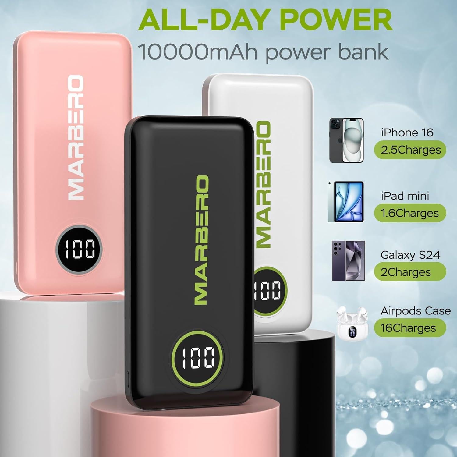 Cargador Portátil MARBERO V18 10000mAh USB-C 5V/2A Negro