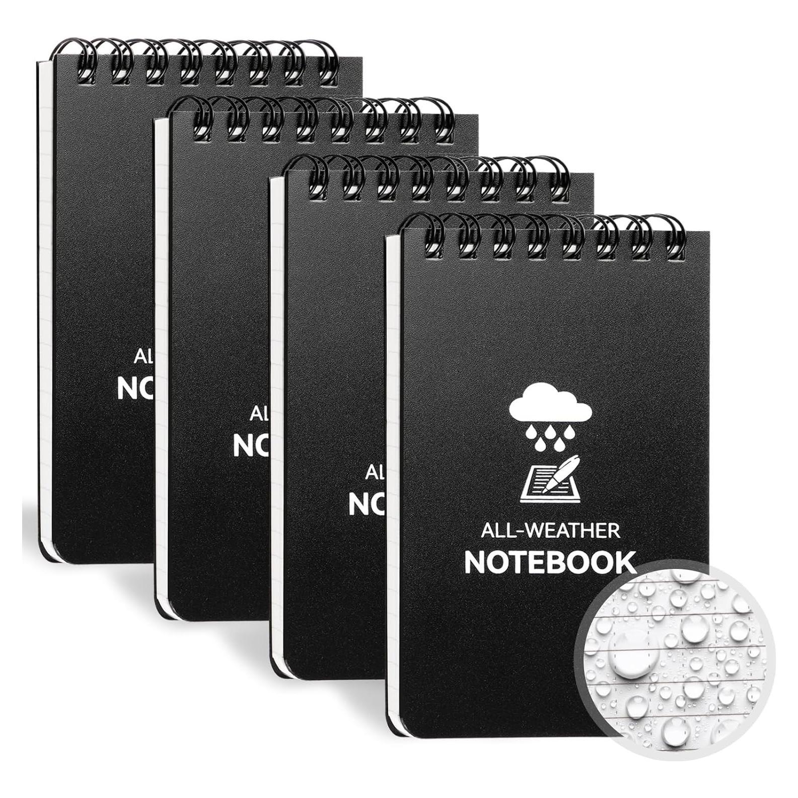Cuaderno Impermeable COIDEA 3x5" Paquete de 4 Notas Negras