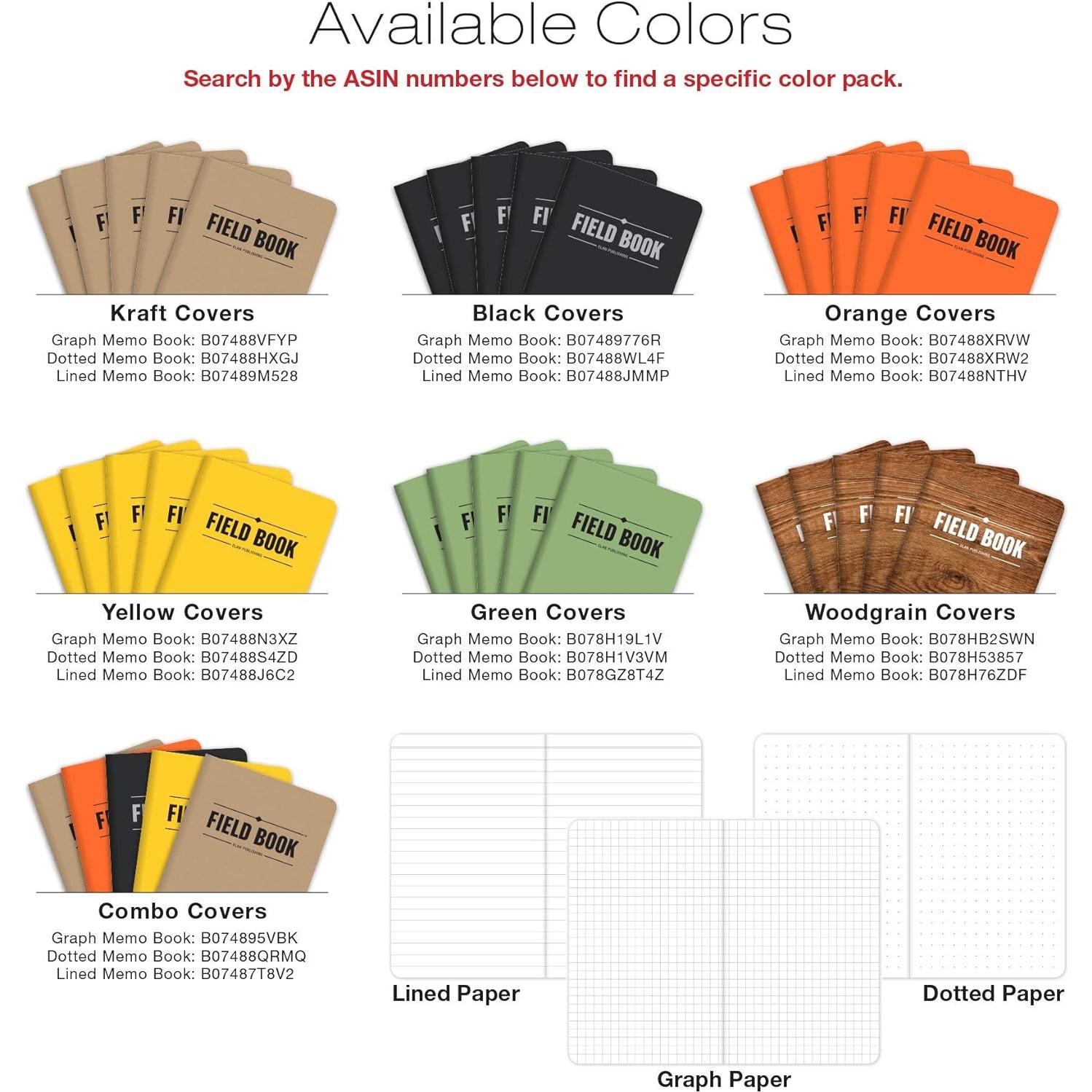 Cuaderno de Campo Elan Publishing - Negro - Paquete de 5 - Rayado