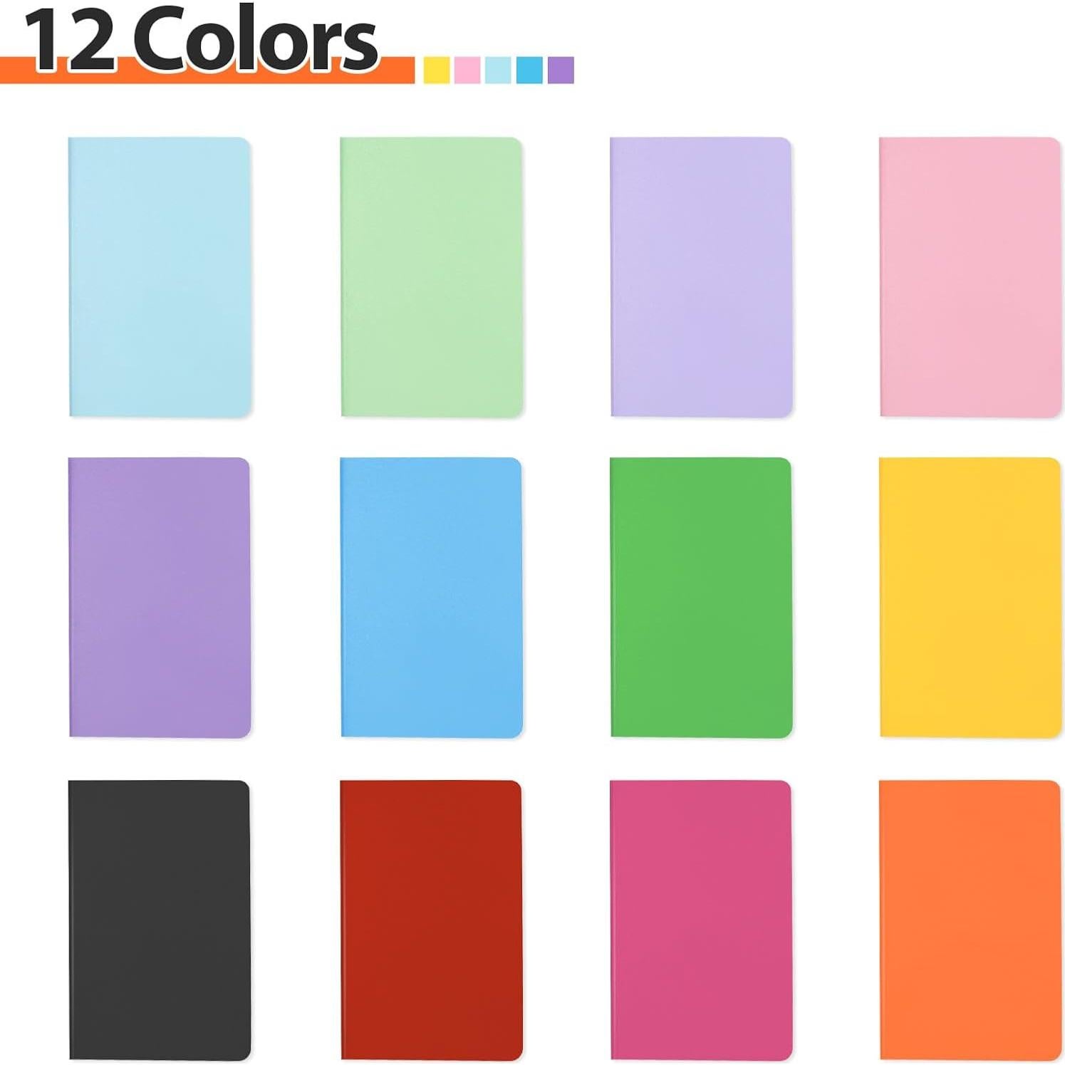 Dynta 60 Packs Pocket Notebook 2.5" x 4" Mini Notebooks Bulk Thread Stitching Small Notebook Portable Cute Tiny Lined Notepad for Gift, Journal, Traveling (12 Colorful Covers, 30 Sheets/60 Pages)