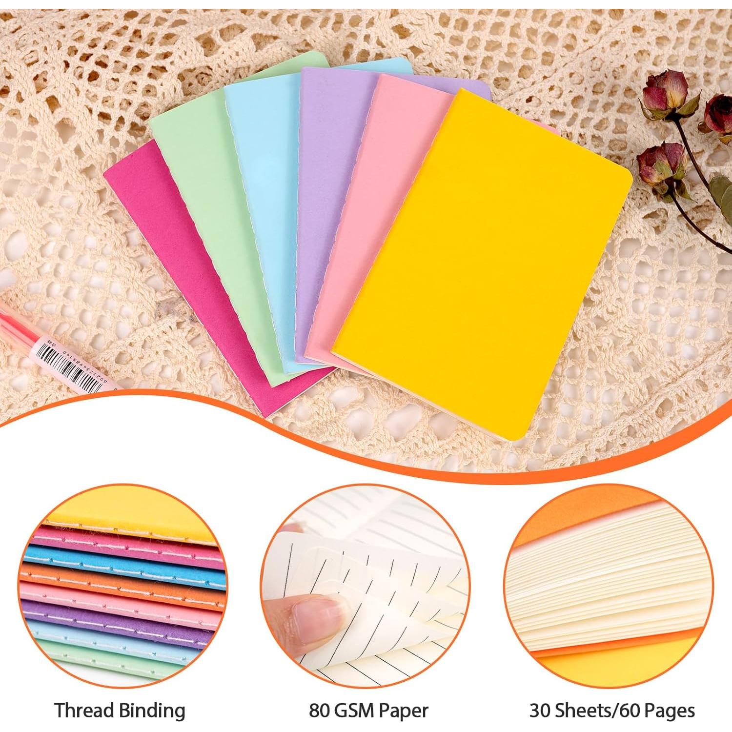 Dynta 60 Packs Pocket Notebook 2.5" x 4" Mini Notebooks Bulk Thread Stitching Small Notebook Portable Cute Tiny Lined Notepad for Gift, Journal, Traveling (12 Colorful Covers, 30 Sheets/60 Pages)
