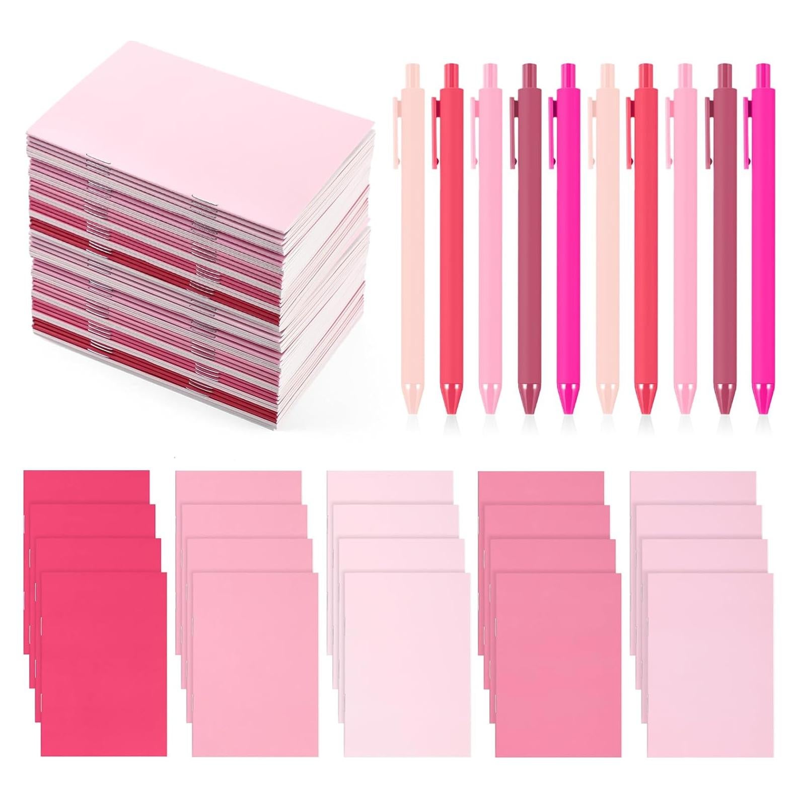 Eaasty 20 Set Mini Notebooks with Ballpoint Pens Bulk Small Pocket Notepads Gradual Color Composition Journals and Pens for School Supplies Writing Notebooks for Office(Pink Series Colors)