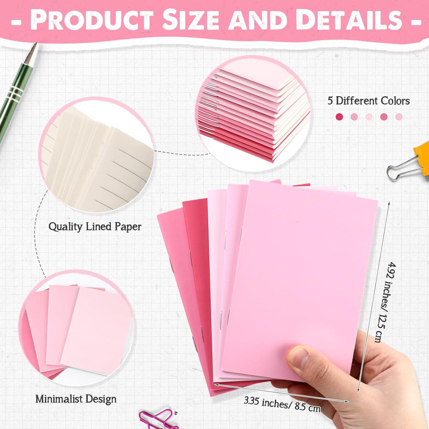 Eaasty 20 Set Mini Notebooks with Ballpoint Pens Bulk Small Pocket Notepads Gradual Color Composition Journals and Pens for School Supplies Writing Notebooks for Office(Pink Series Colors)