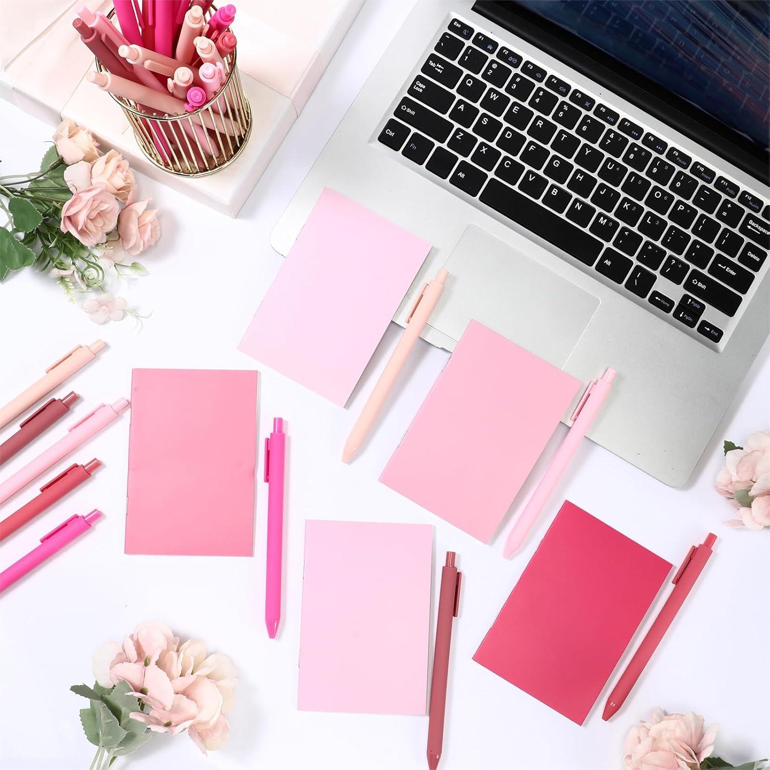 Eaasty 20 Set Mini Notebooks with Ballpoint Pens Bulk Small Pocket Notepads Gradual Color Composition Journals and Pens for School Supplies Writing Notebooks for Office(Pink Series Colors)