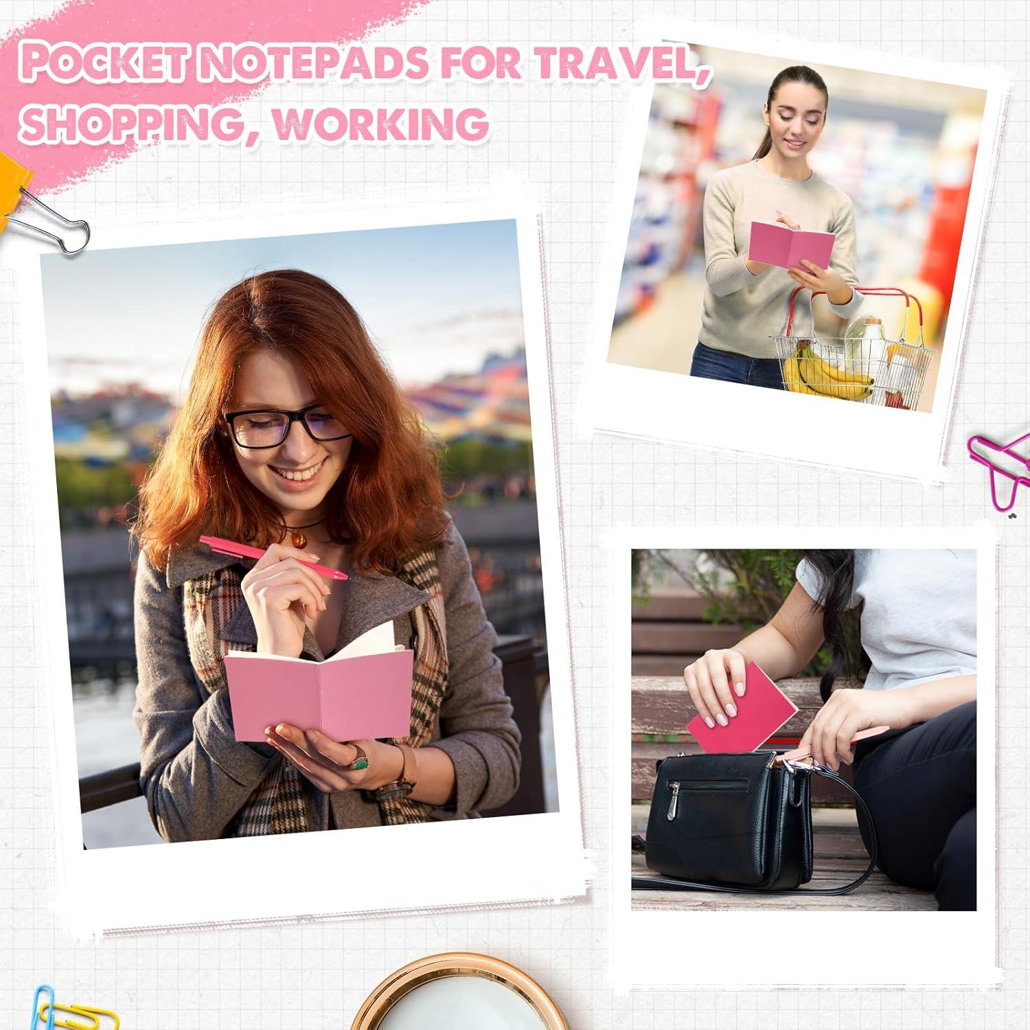 Eaasty 20 Set Mini Notebooks with Ballpoint Pens Bulk Small Pocket Notepads Gradual Color Composition Journals and Pens for School Supplies Writing Notebooks for Office(Pink Series Colors)