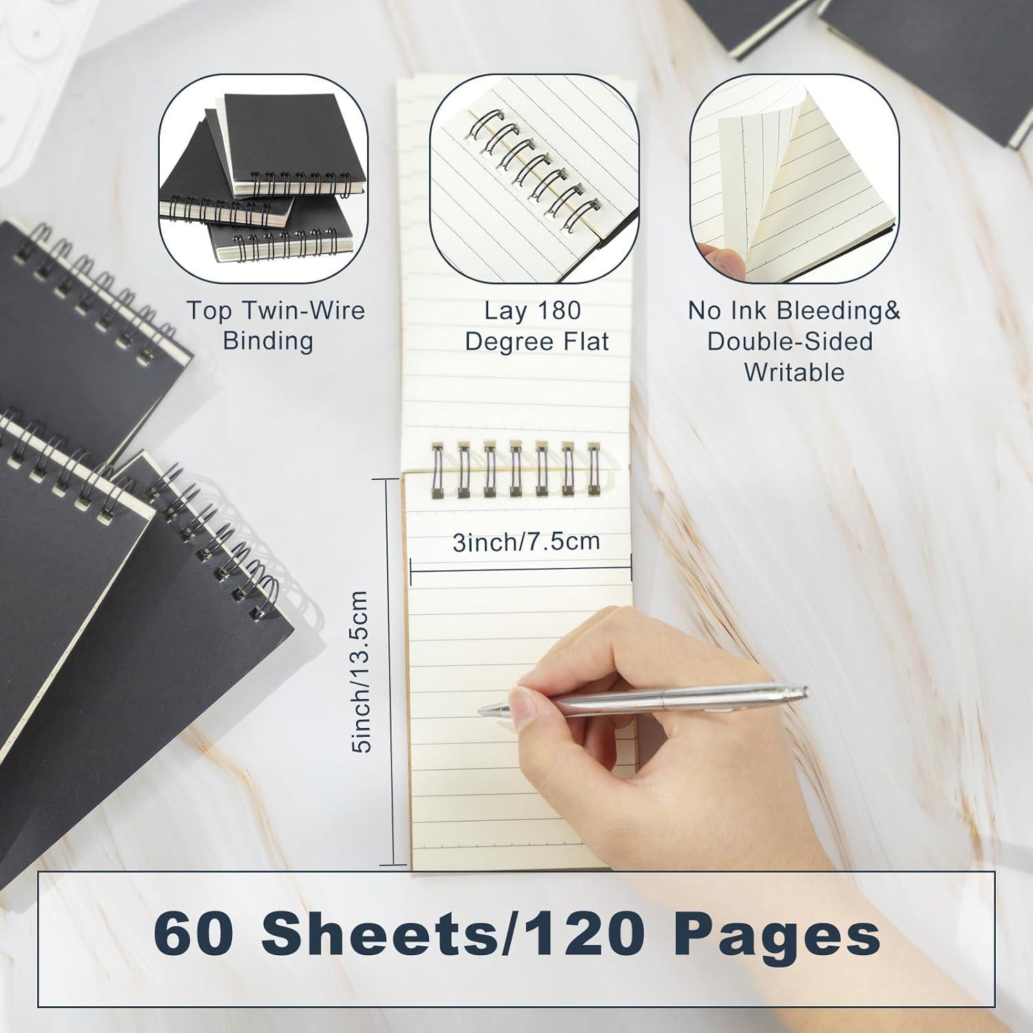 Tenceur 6 Pcs Pocket Notebook Bulk Small 3x5 Inch Spiral Notepads Mini Top Bound Spiral Notebook With Lined Pages 120 Pages Ruled Journals Memo Pads for Home Office College Work School (Black)