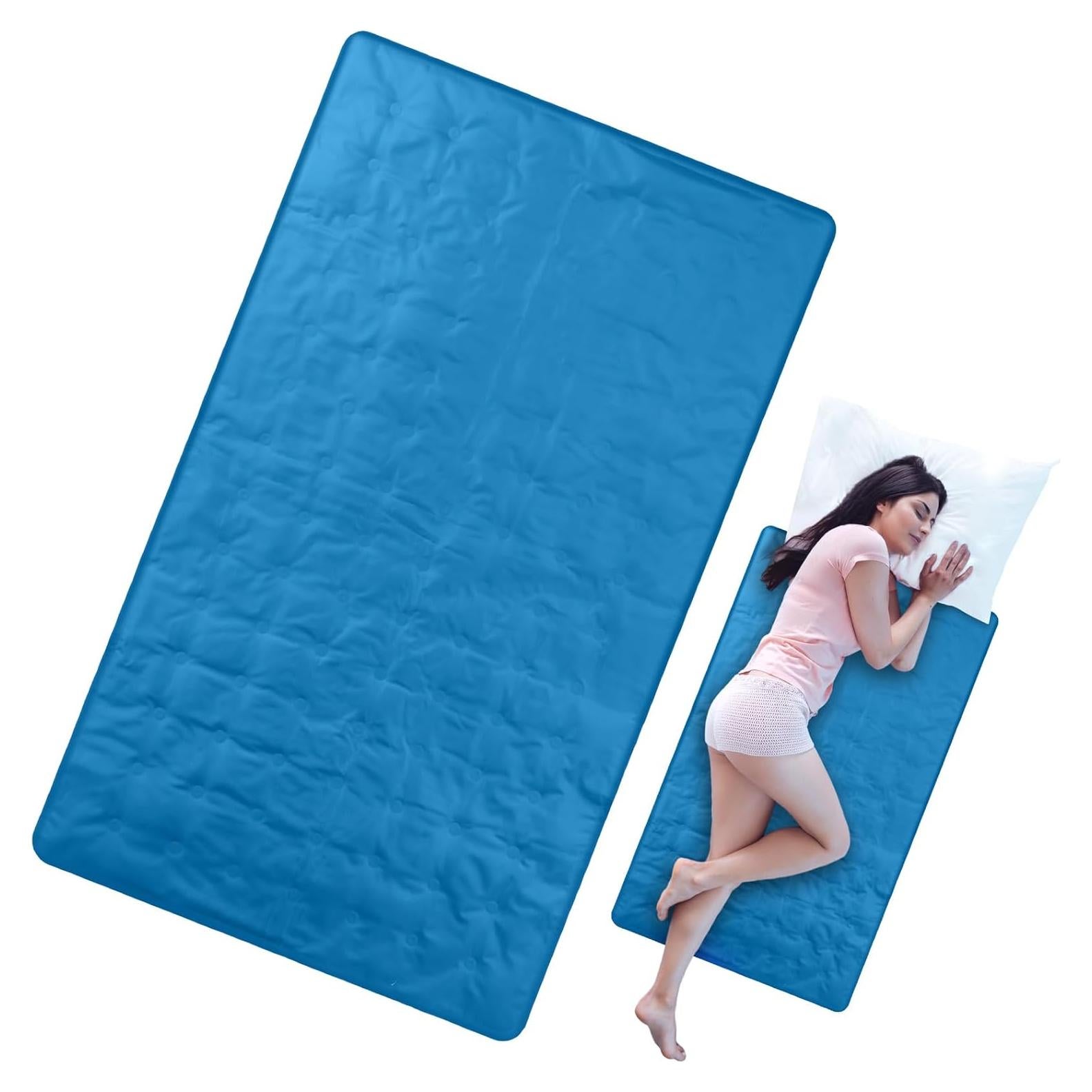 Cooling Pad Mat for Sleep, 48 x 28 Inch Cooling Gel Mattress Pad for Bed, Relieve Pain, Summer Hot Flashes, Adult, Pets, No Water or Electricity Required(Blue)