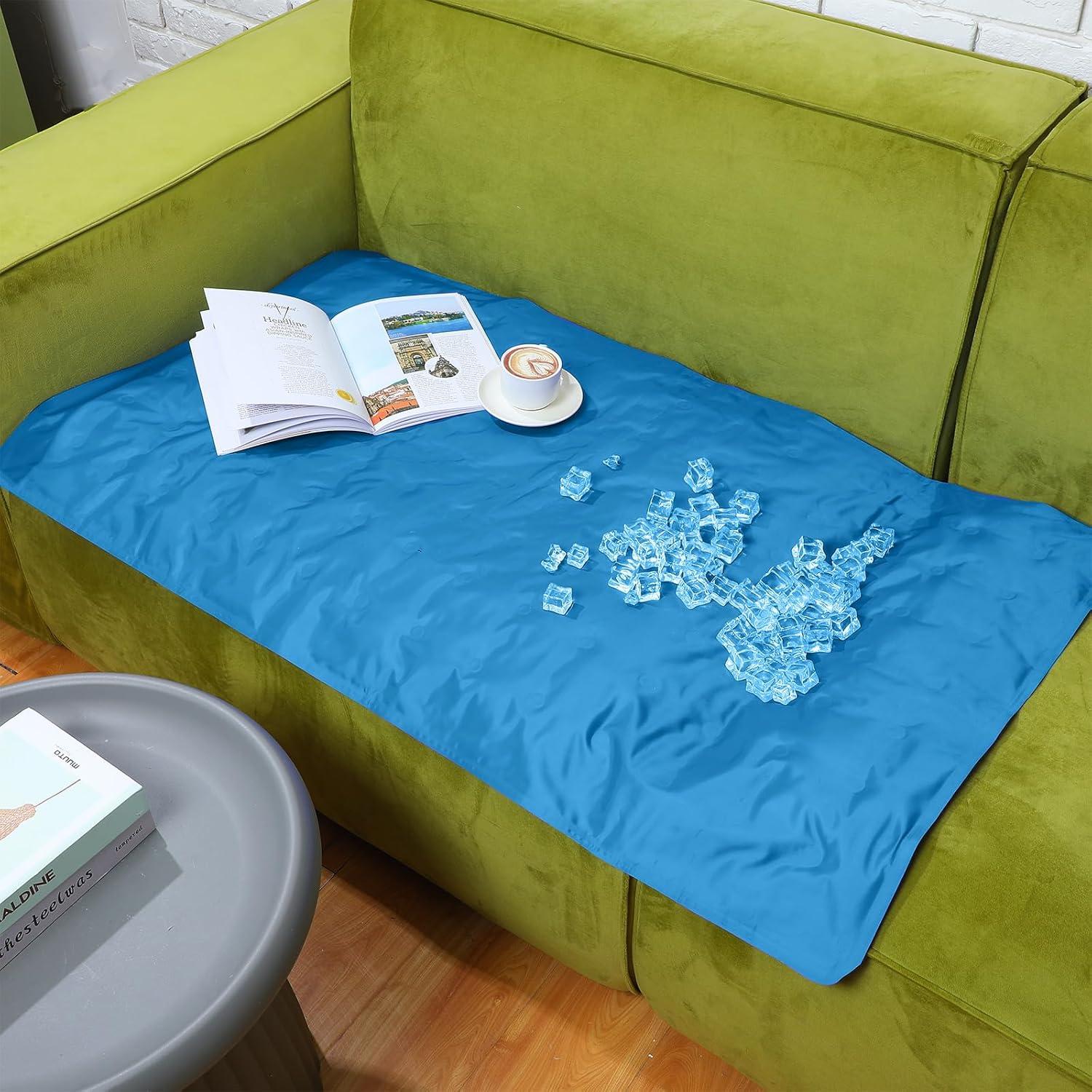 Cooling Pad Mat for Sleep, 48 x 28 Inch Cooling Gel Mattress Pad for Bed, Relieve Pain, Summer Hot Flashes, Adult, Pets, No Water or Electricity Required(Blue)