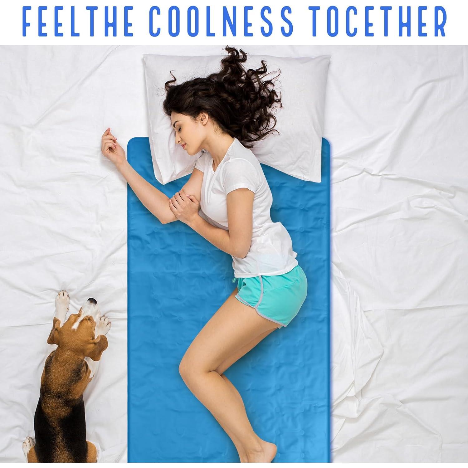 Cooling Pad Mat for Sleep, 48 x 28 Inch Cooling Gel Mattress Pad for Bed, Relieve Pain, Summer Hot Flashes, Adult, Pets, No Water or Electricity Required(Blue)