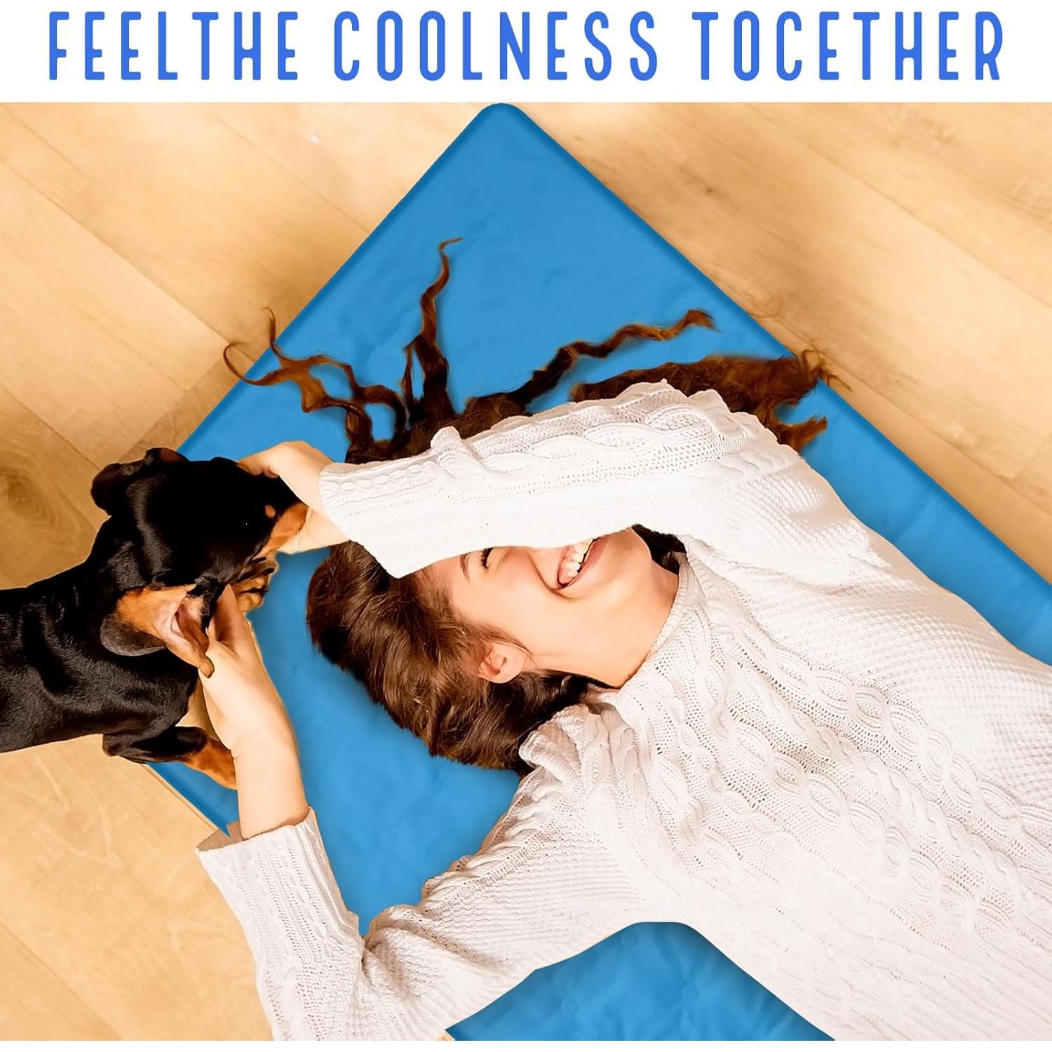 Cooling Pad Mat for Sleep, 48 x 28 Inch Cooling Gel Mattress Pad for Bed, Relieve Pain, Summer Hot Flashes, Adult, Pets, No Water or Electricity Required(Blue)