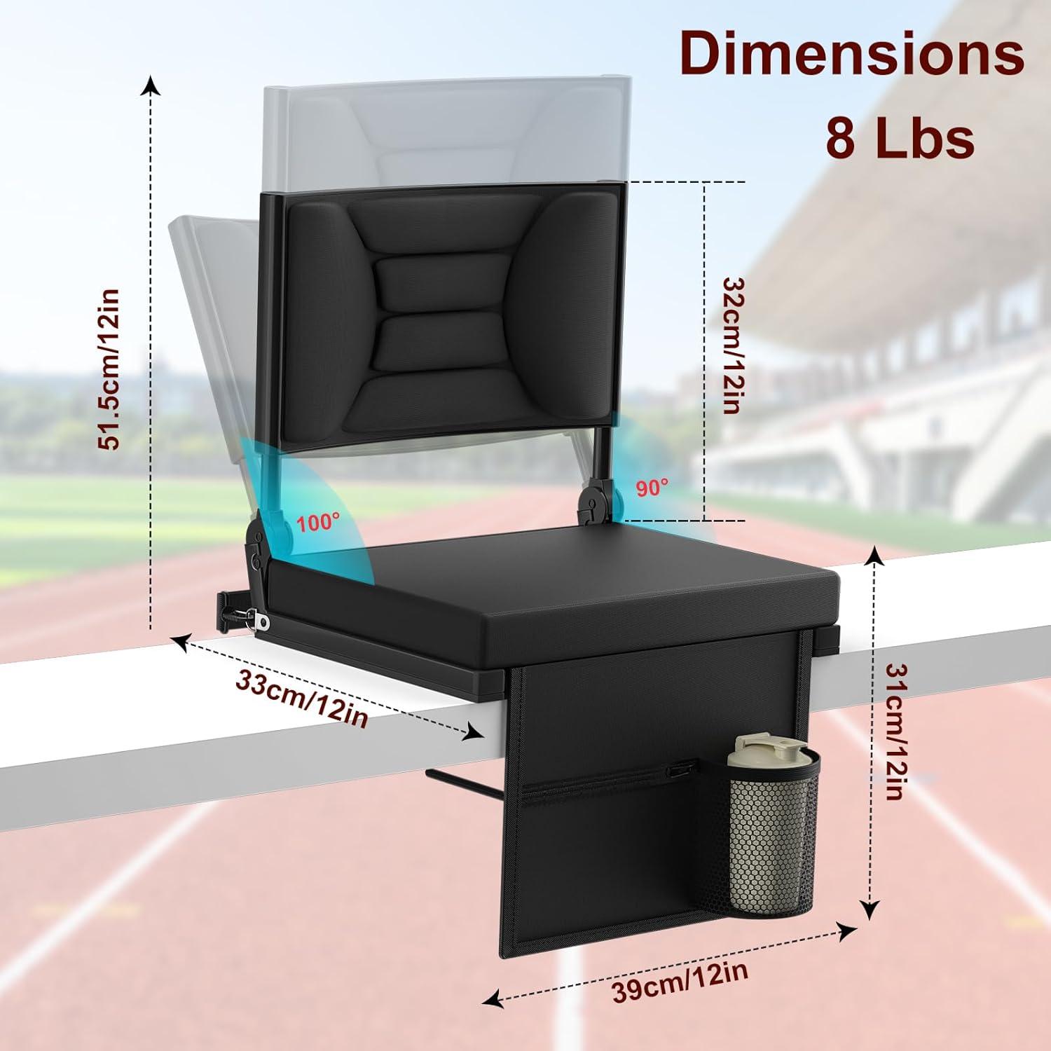 Stadium Seats with Back Support Bleacher Chairs with Back and Cushion, Upgraded Comfy Stadium Chairs for Bleachers with 2 Height Back Support, Foldable Portable Bleacher Seats with Backs and Cushion