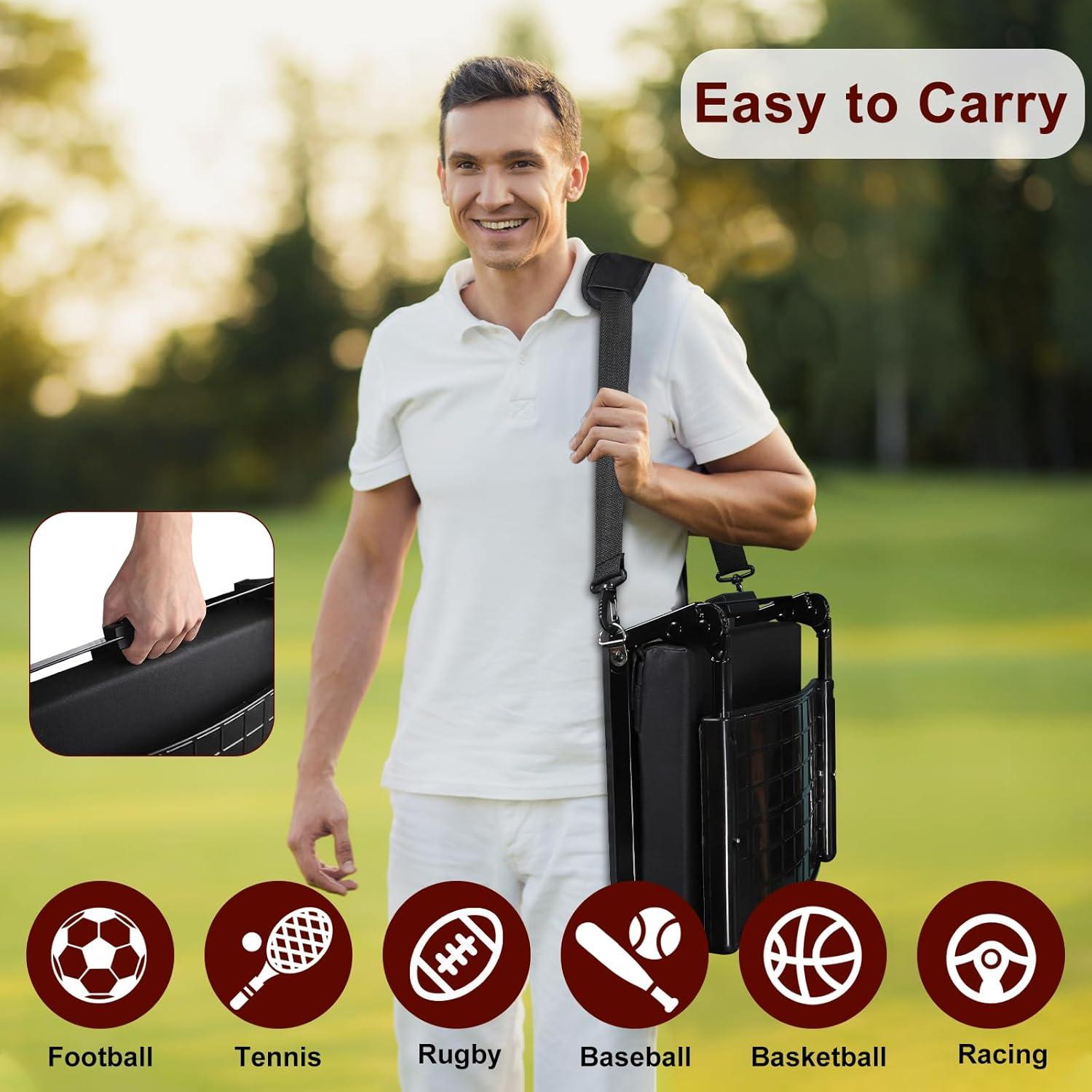 Stadium Seats with Back Support Bleacher Chairs with Back and Cushion, Upgraded Comfy Stadium Chairs for Bleachers with 2 Height Back Support, Foldable Portable Bleacher Seats with Backs and Cushion