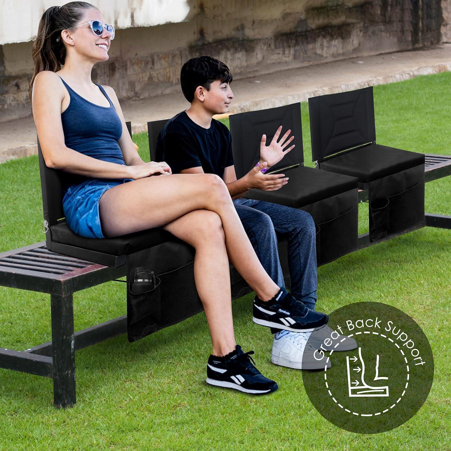 Asiento de Estadio MOIICARE Plegable con Respaldo y Cojín - Negro