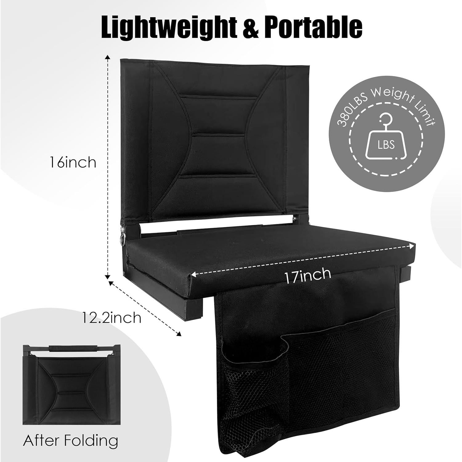 Asiento de Estadio MOIICARE Plegable con Respaldo y Cojín - Negro