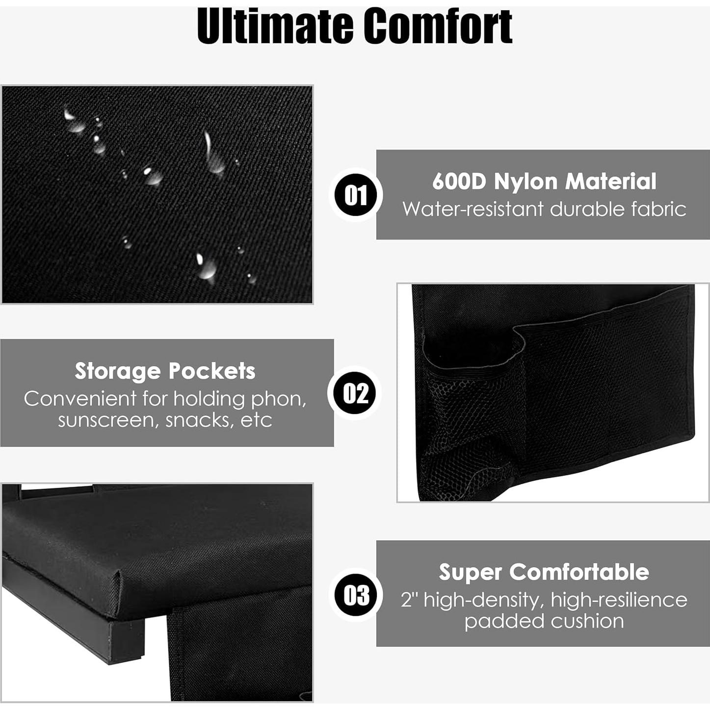 Asiento de Estadio MOIICARE Plegable con Respaldo y Cojín - Negro