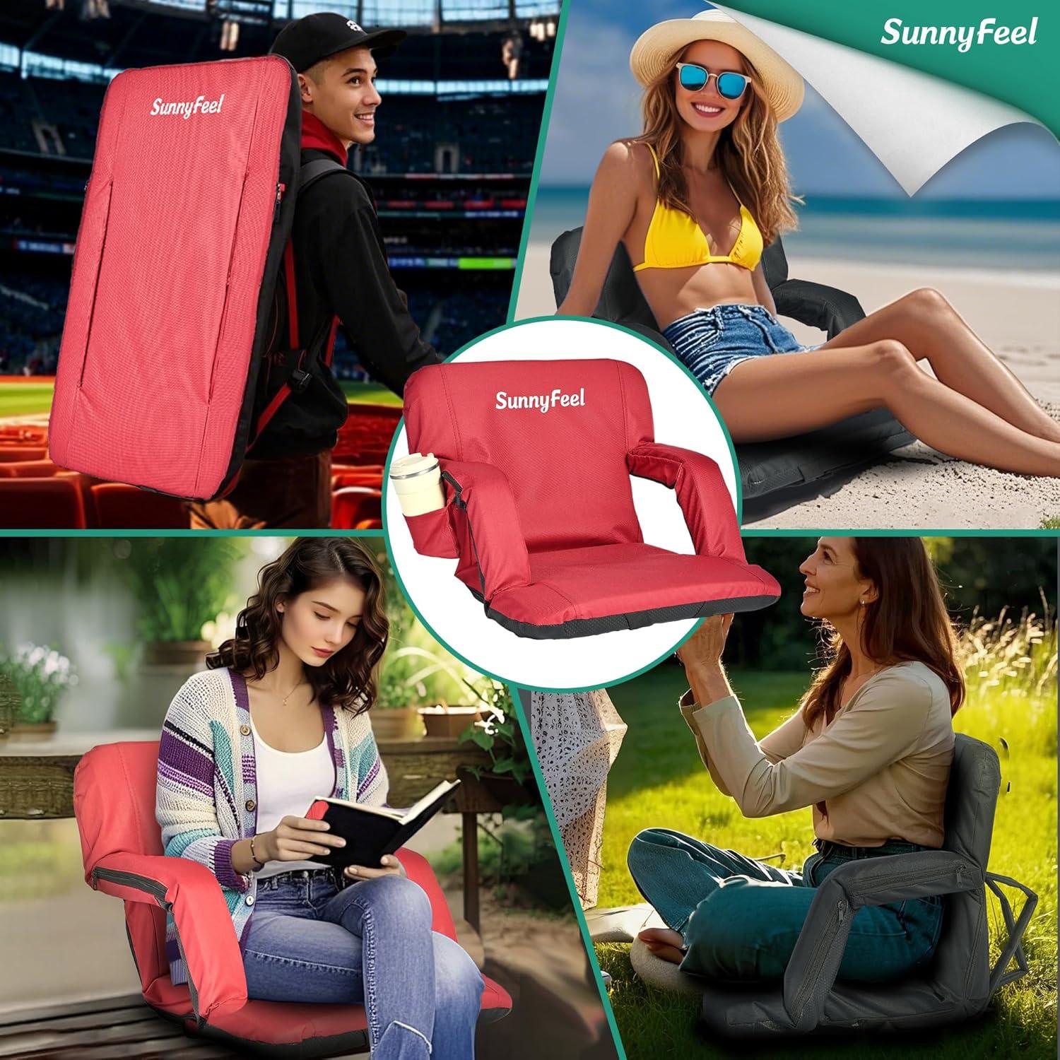 Asientos de Estadio SUNNYFEEL con Cojín y Respaldo 54 cm Rojo