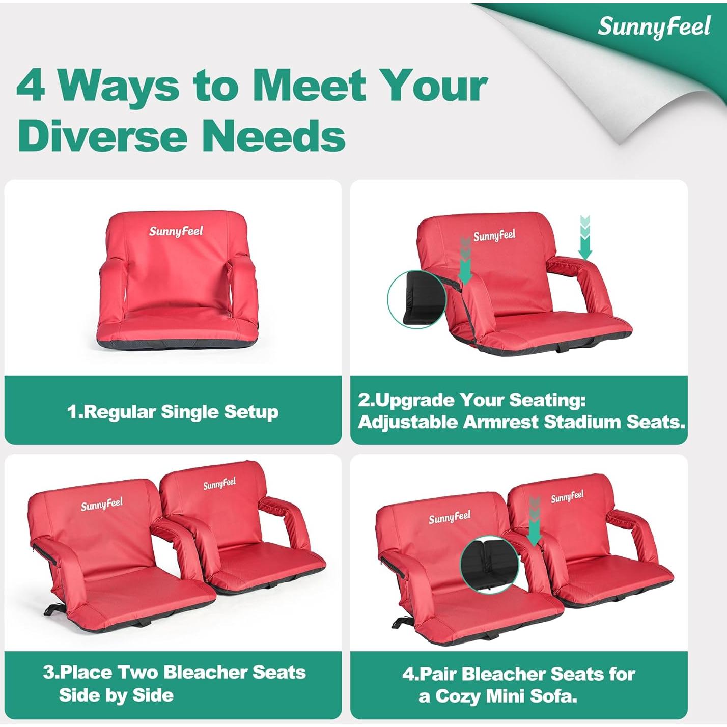 Asientos de Estadio SUNNYFEEL con Cojín y Respaldo 54 cm Rojo