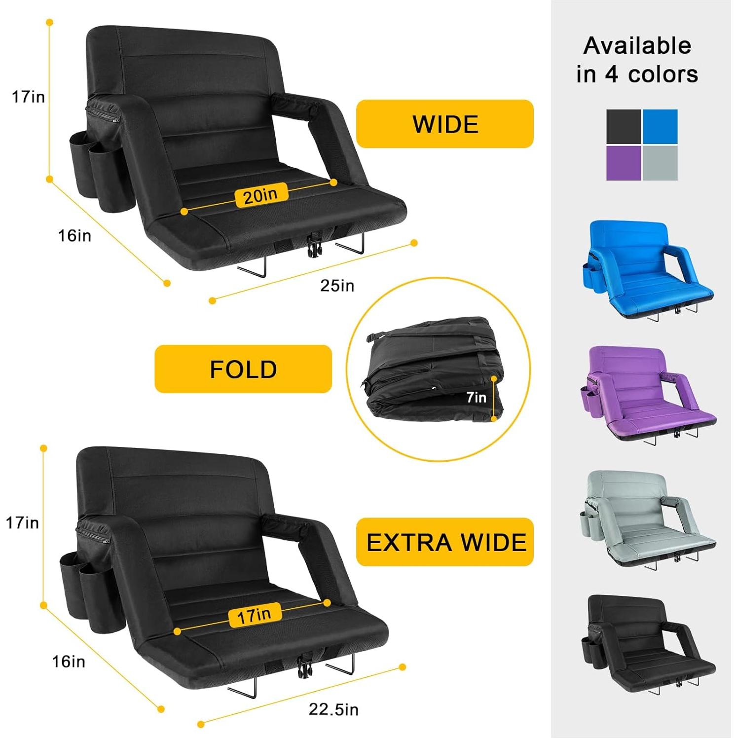 Asiento de Estadio Plegable Extra Ancho Yeyeeyyee 63.5 cm Negro
