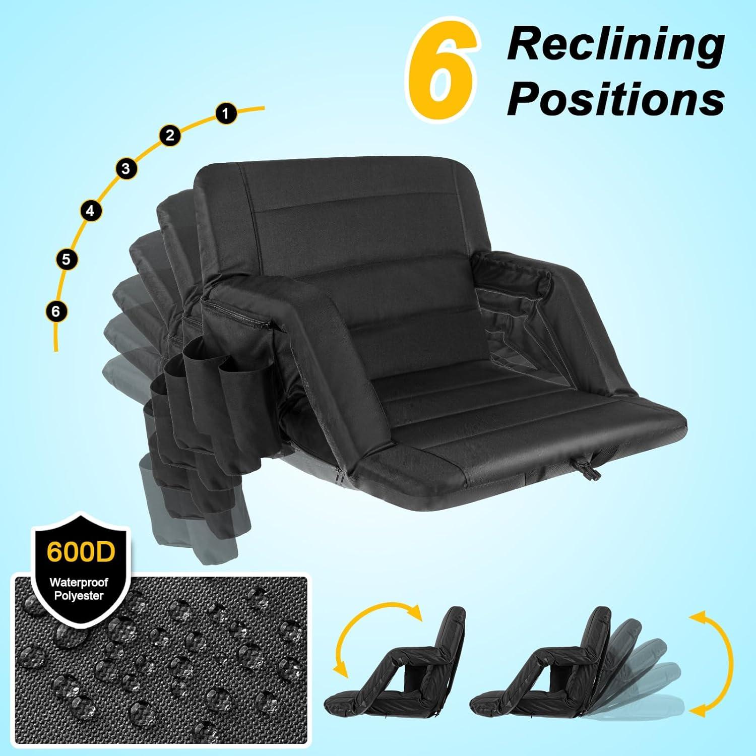 Asiento de Estadio Plegable Extra Ancho Yeyeeyyee 63.5 cm Negro